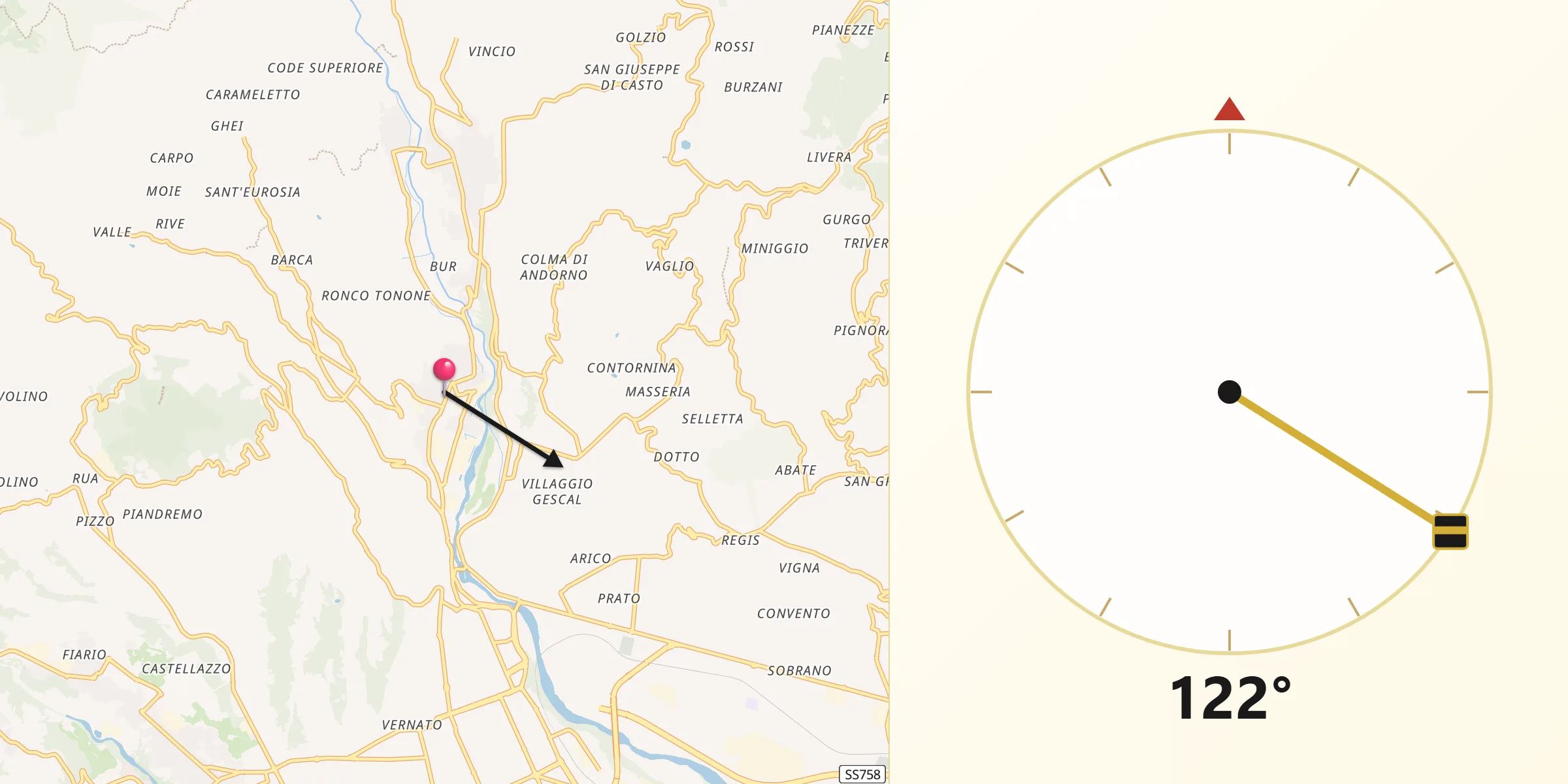 Direzione della Qibla da Tollegno