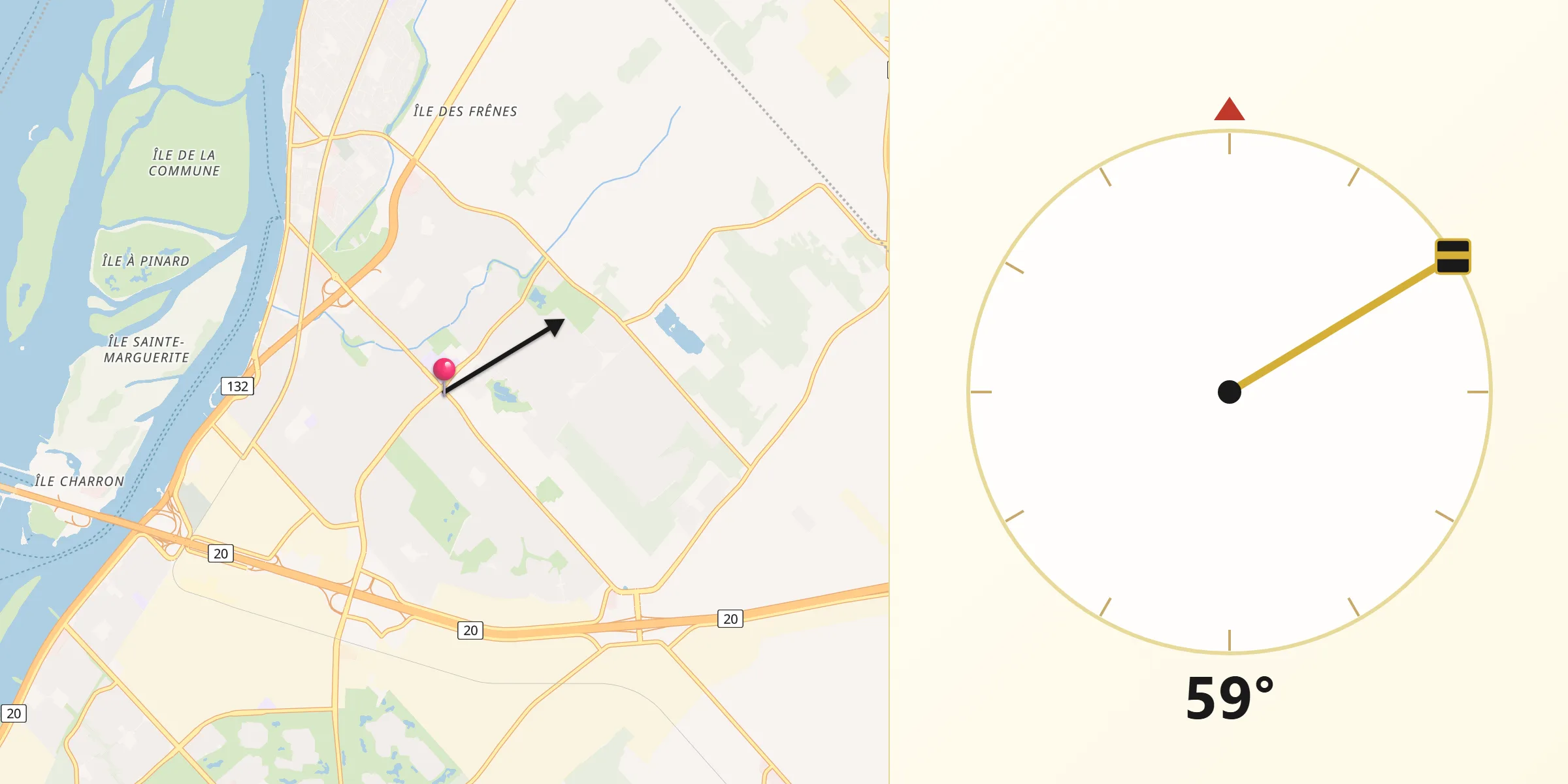 Qibla Direction from Boucherville