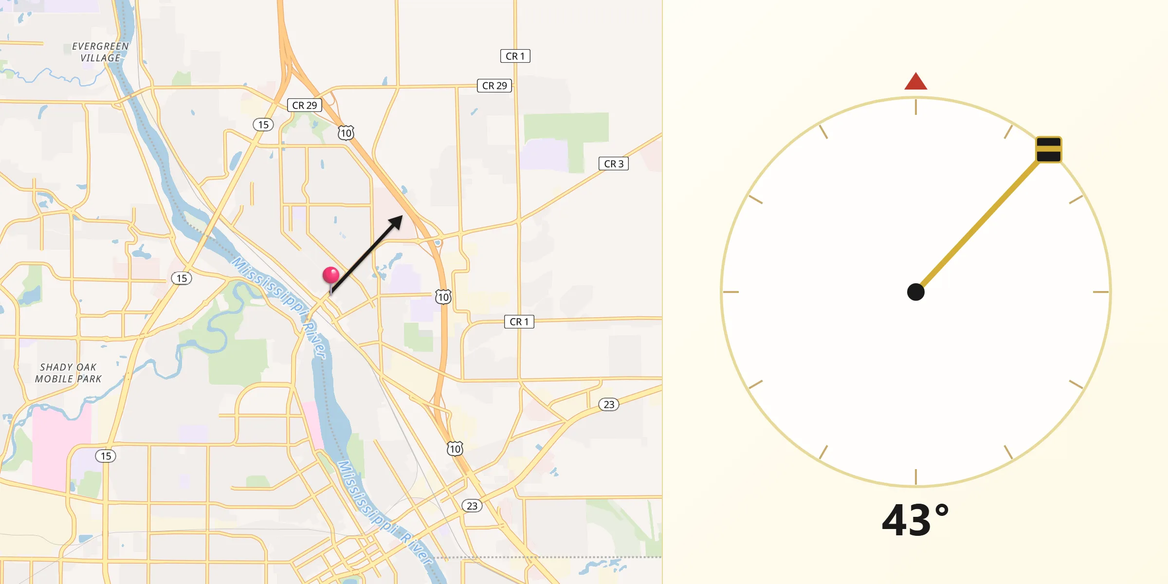 Qibla Direction from Sauk Rapids