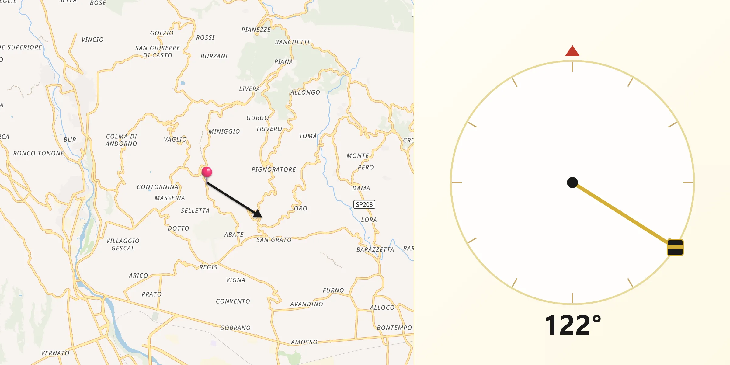 Direzione della Qibla da Zumaglia