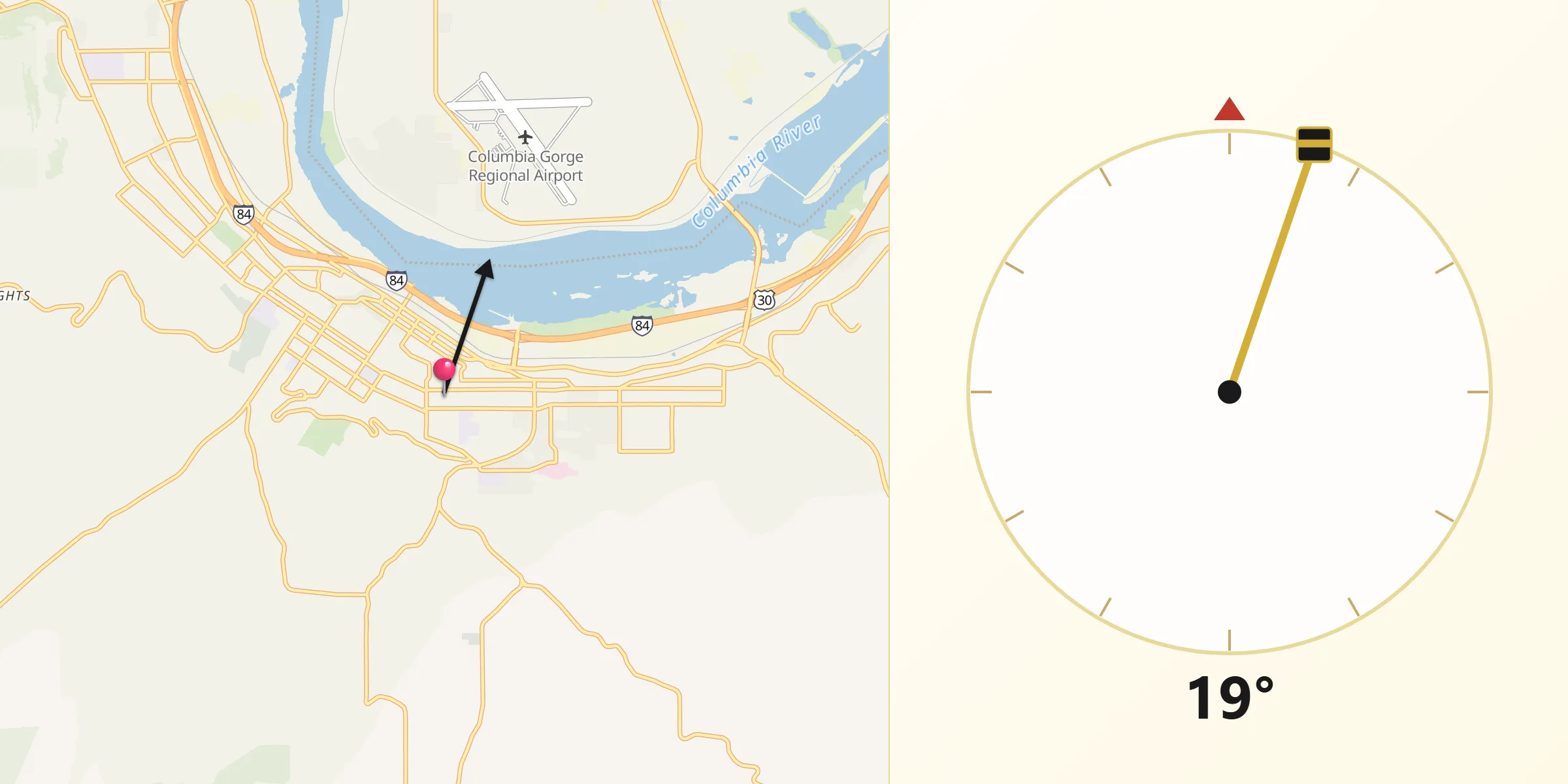 Qibla Direction from The Dalles