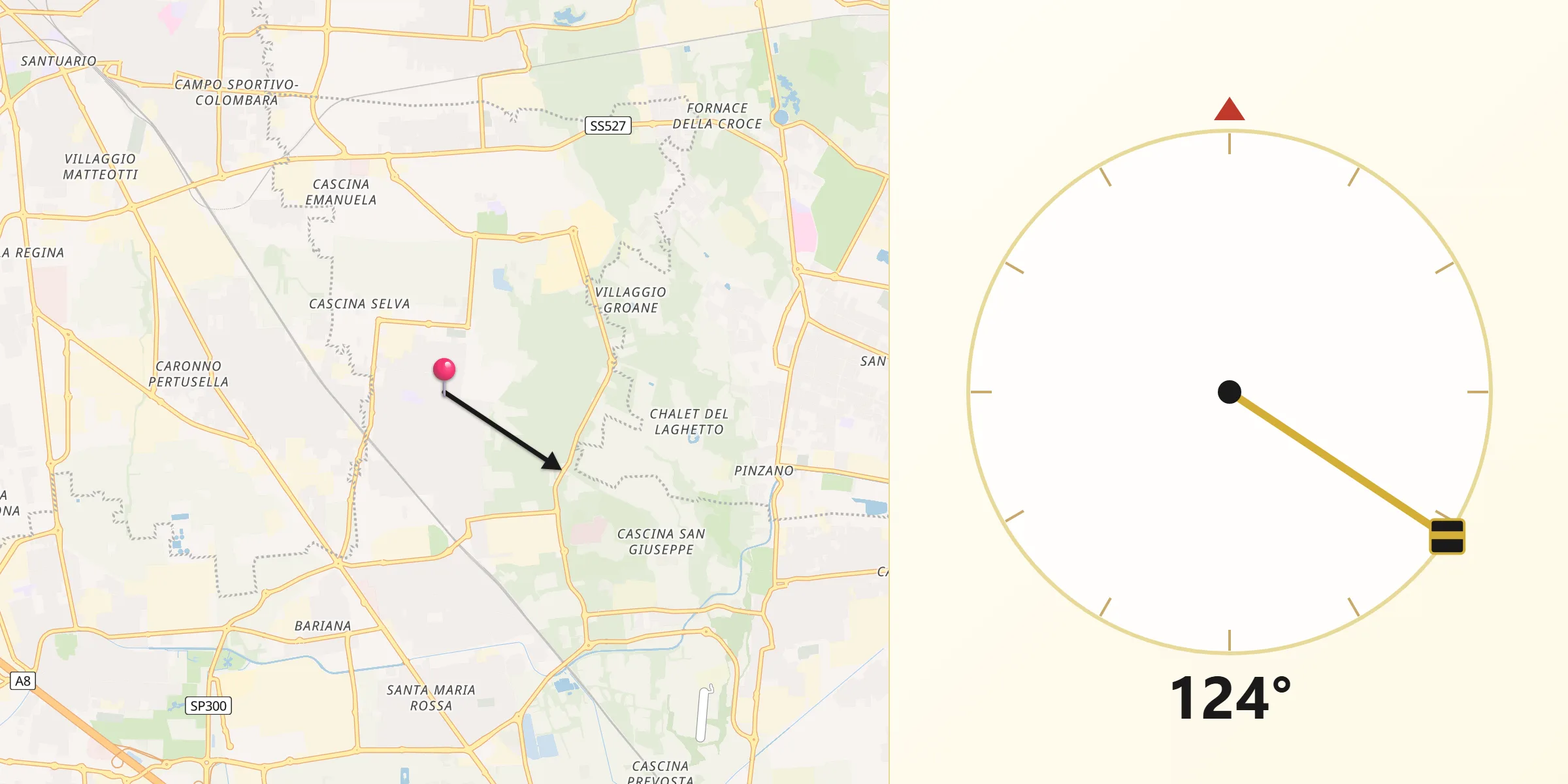 Direzione della Qibla da Cesate