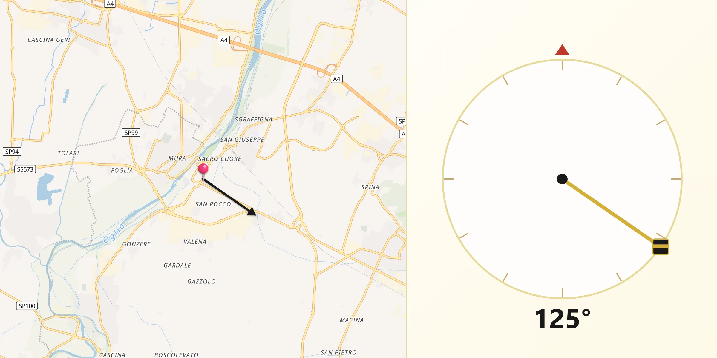 Direzione della Qibla da Palazzolo sull'Oglio