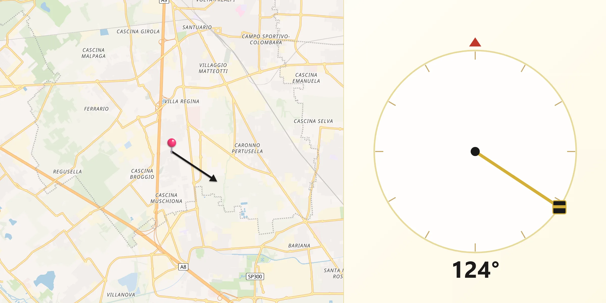 Direzione della Qibla da Origgio