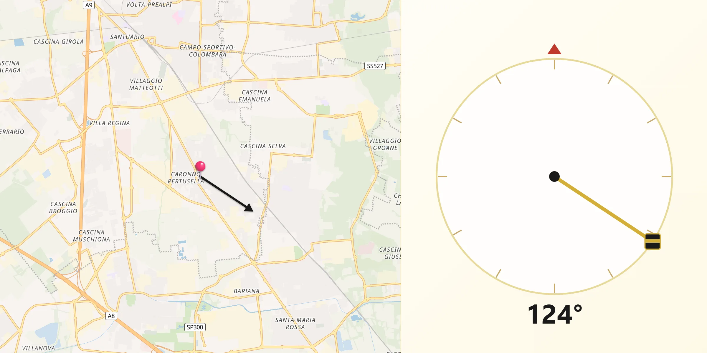 Direzione della Qibla da Caronno Pertusella