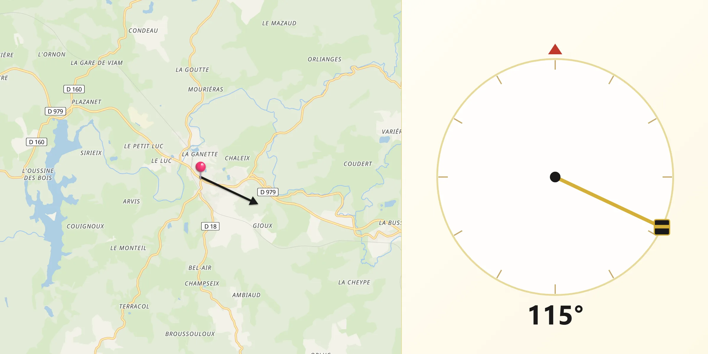 Direction vers la Qibla depuis Bugeat