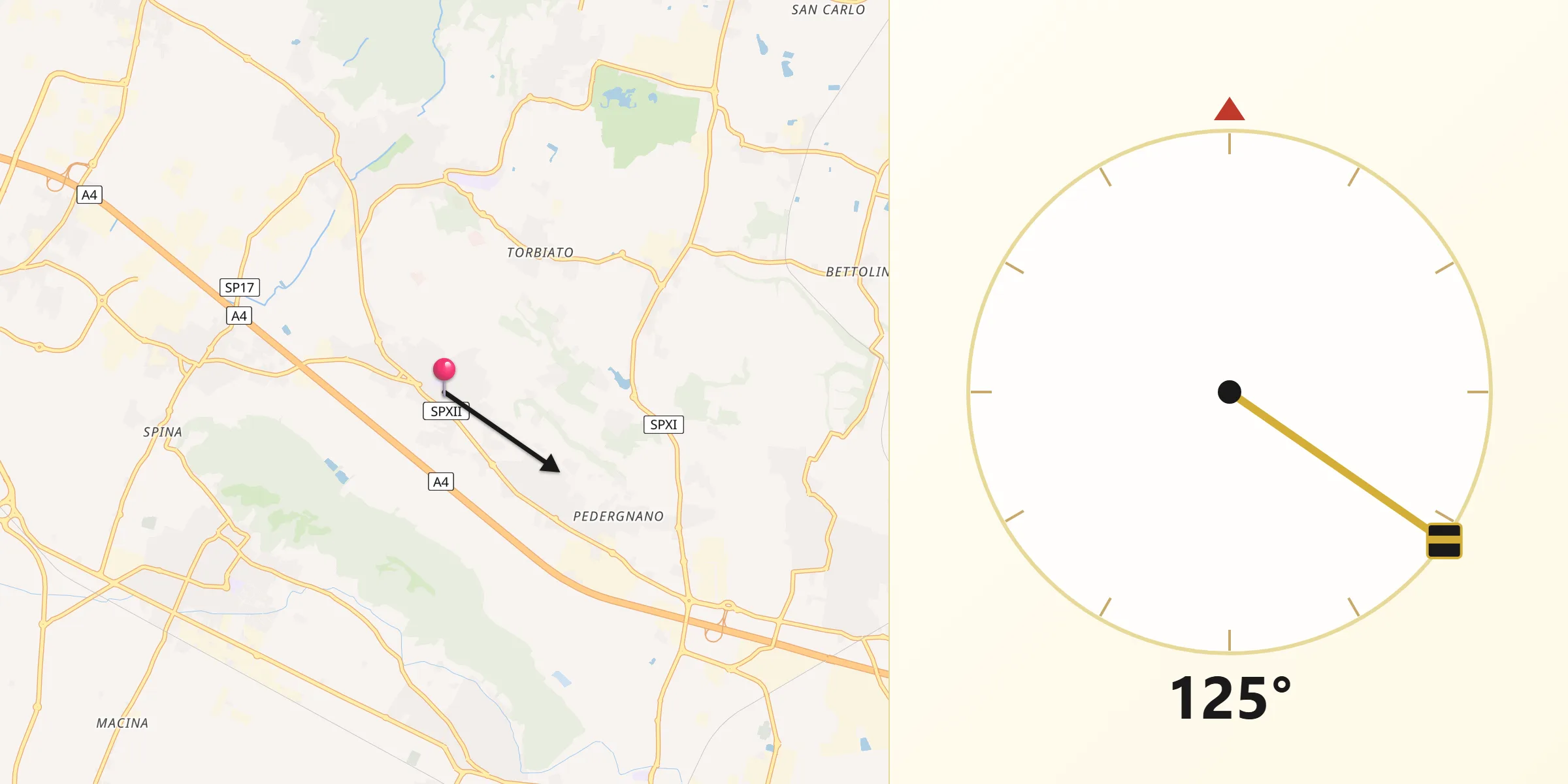 Direzione della Qibla da Erbusco