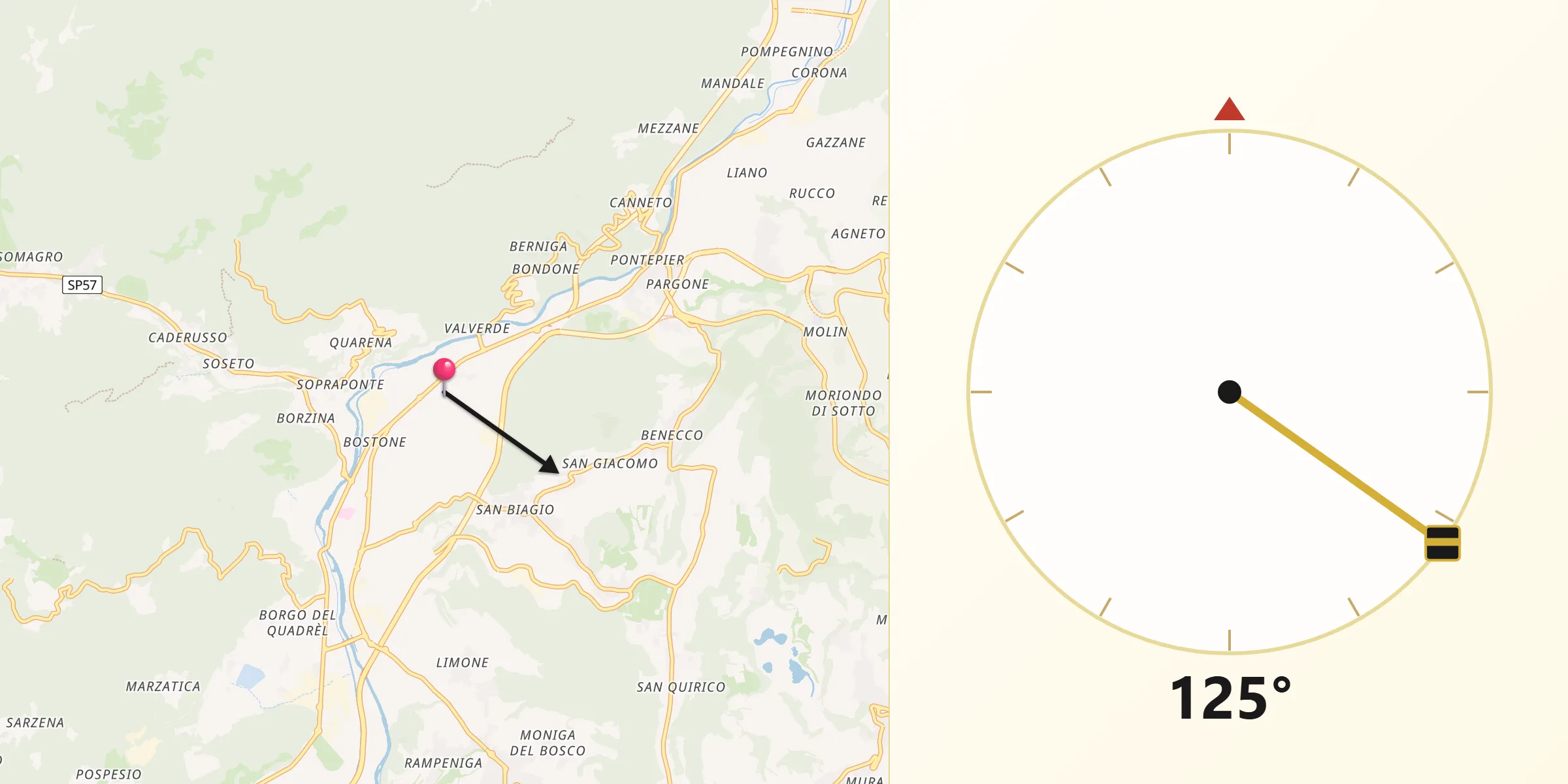 Direzione della Qibla da Villanuova sul Clisi