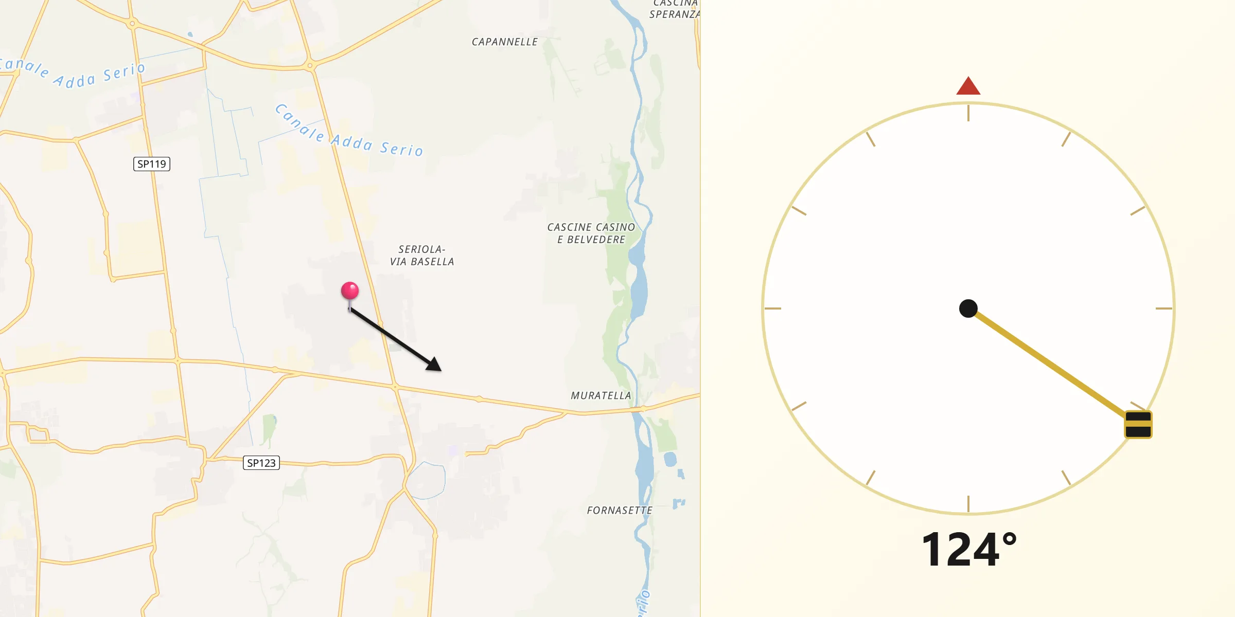 Direzione della Qibla da Urgnano