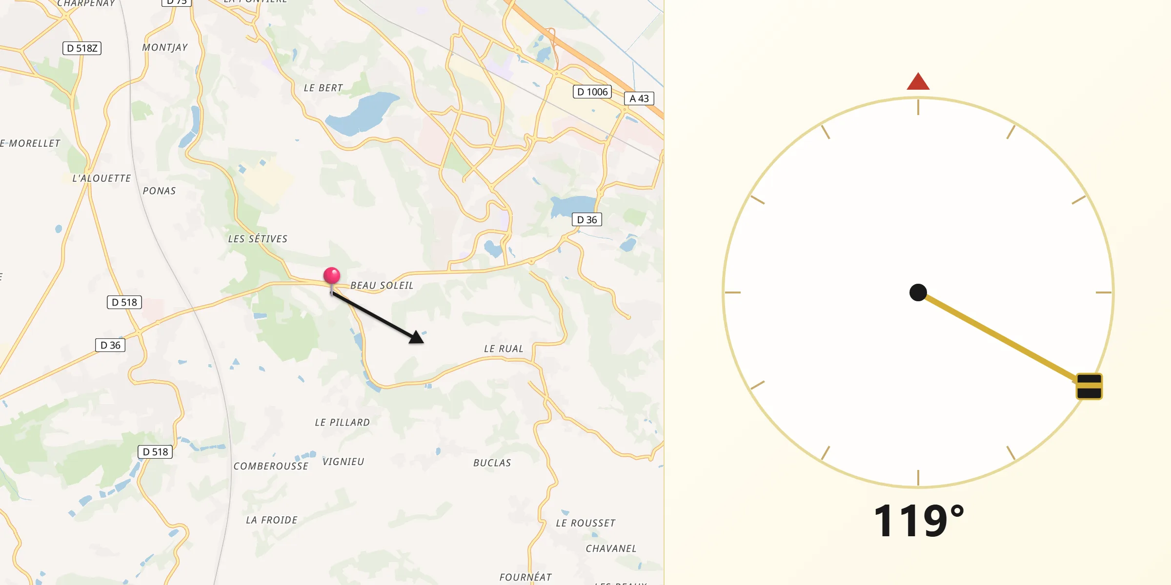 Direction vers la Qibla depuis Bonnefamille