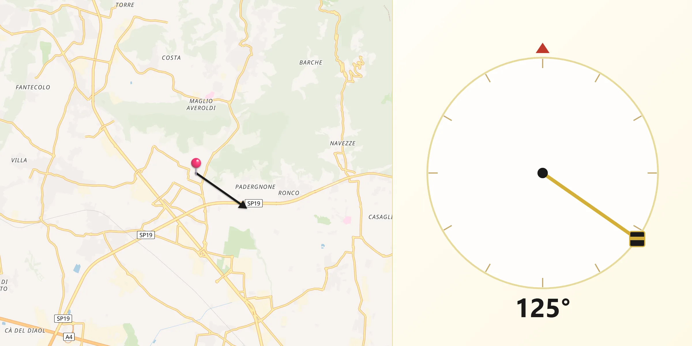 Direzione della Qibla da Rodengo-Saiano