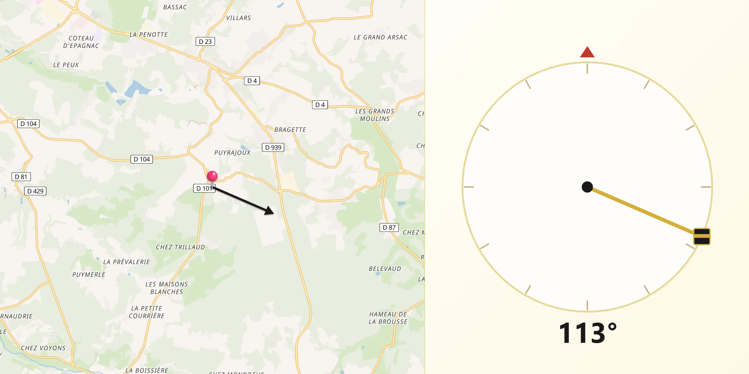 Direction vers la Qibla depuis Dirac