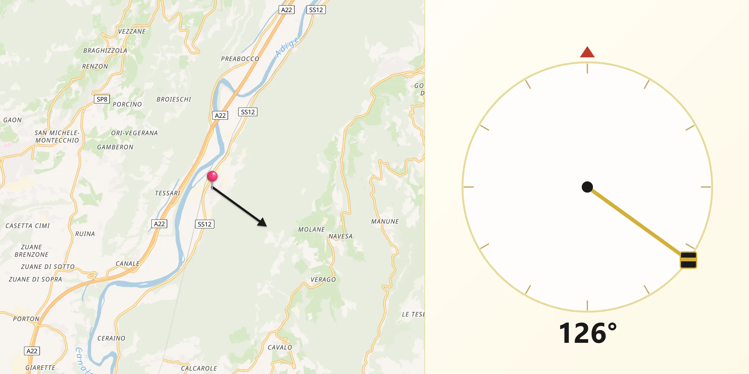 Direzione della Qibla da Dolcè