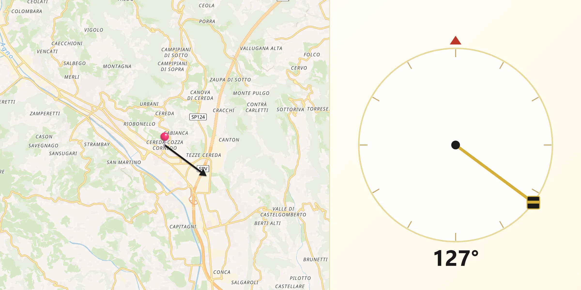 Direzione della Qibla da Cereda-Cozza Cornedo