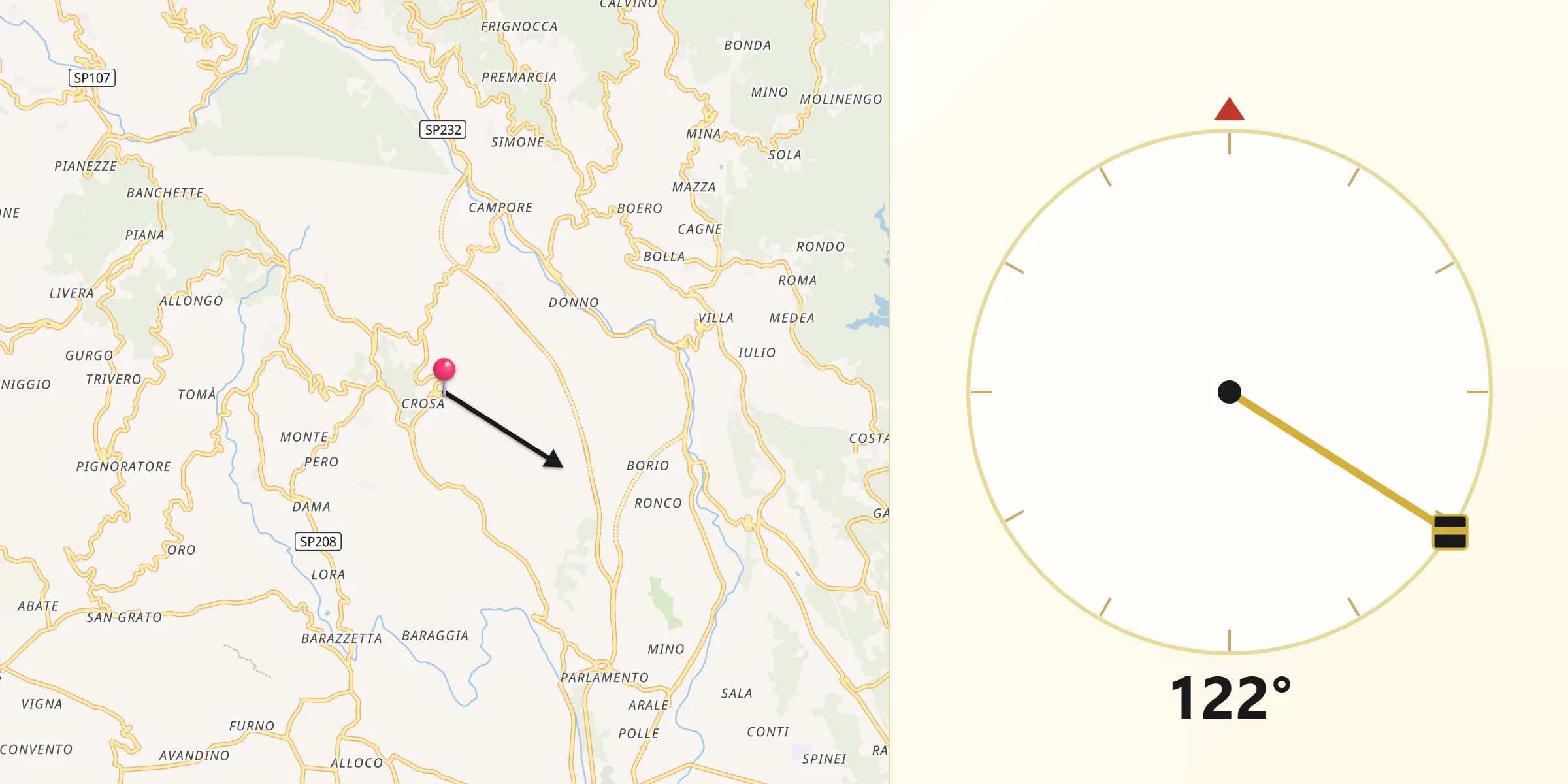 Direzione della Qibla da Vallanzengo