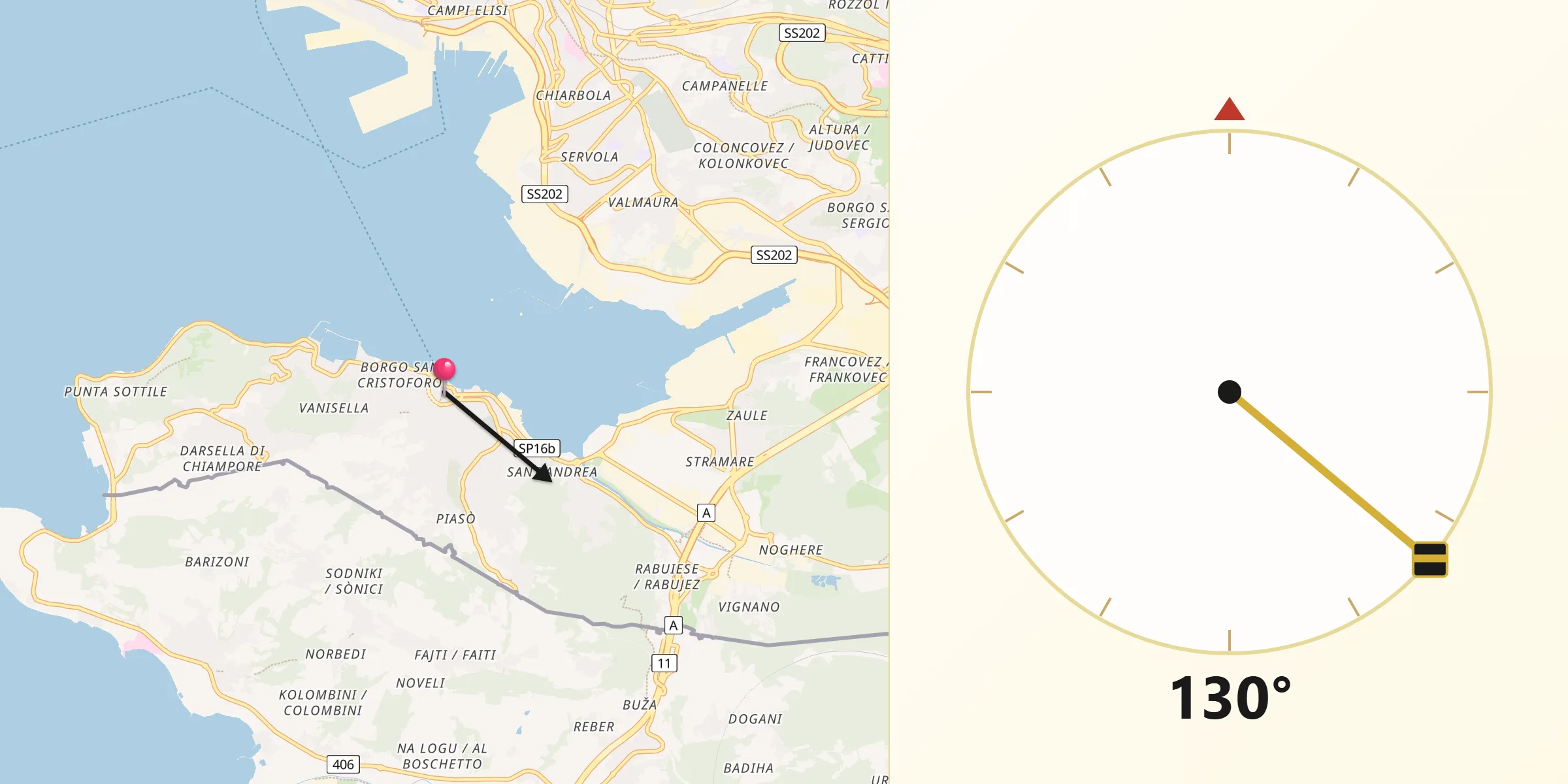 Direzione della Qibla da Muggia