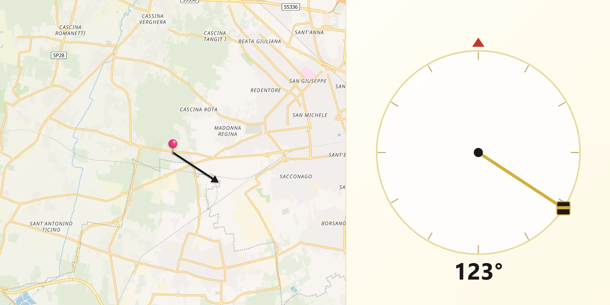 Direzione della Qibla da Cascina Elisa