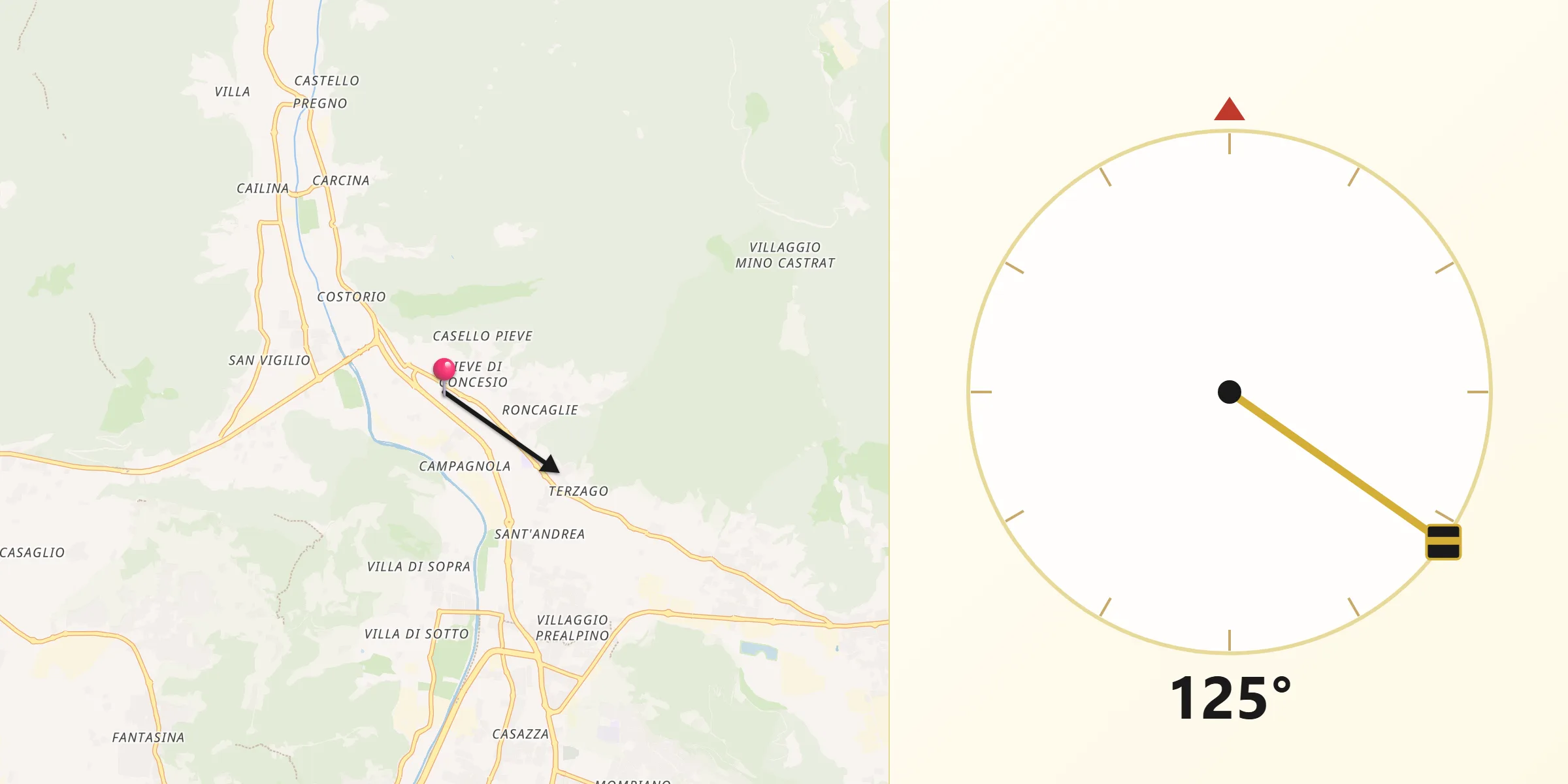 Direzione della Qibla da Concesio