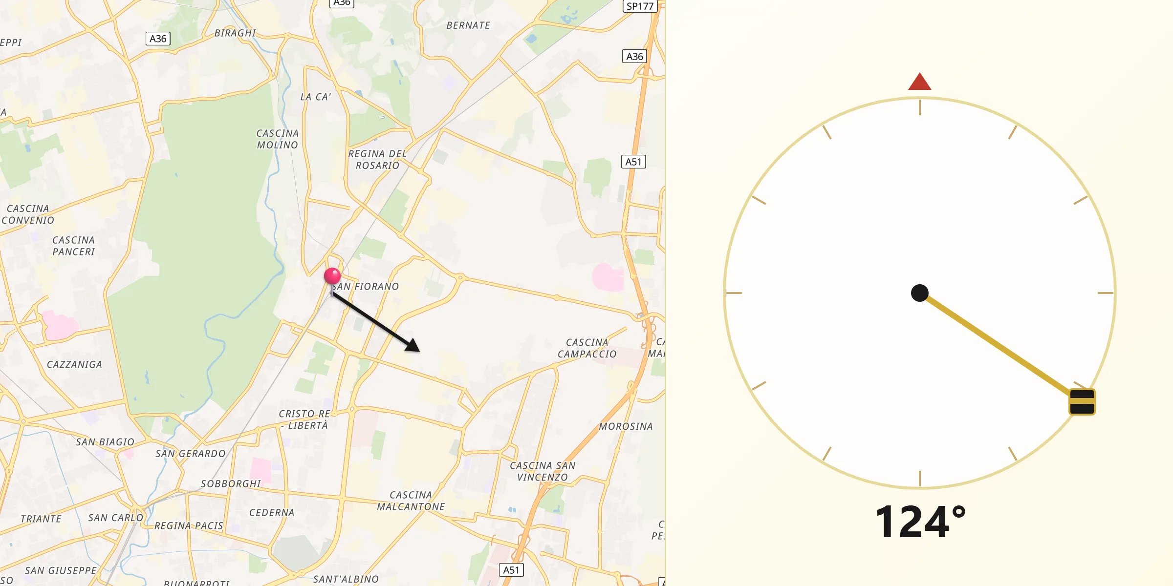 Direzione della Qibla da Villasanta