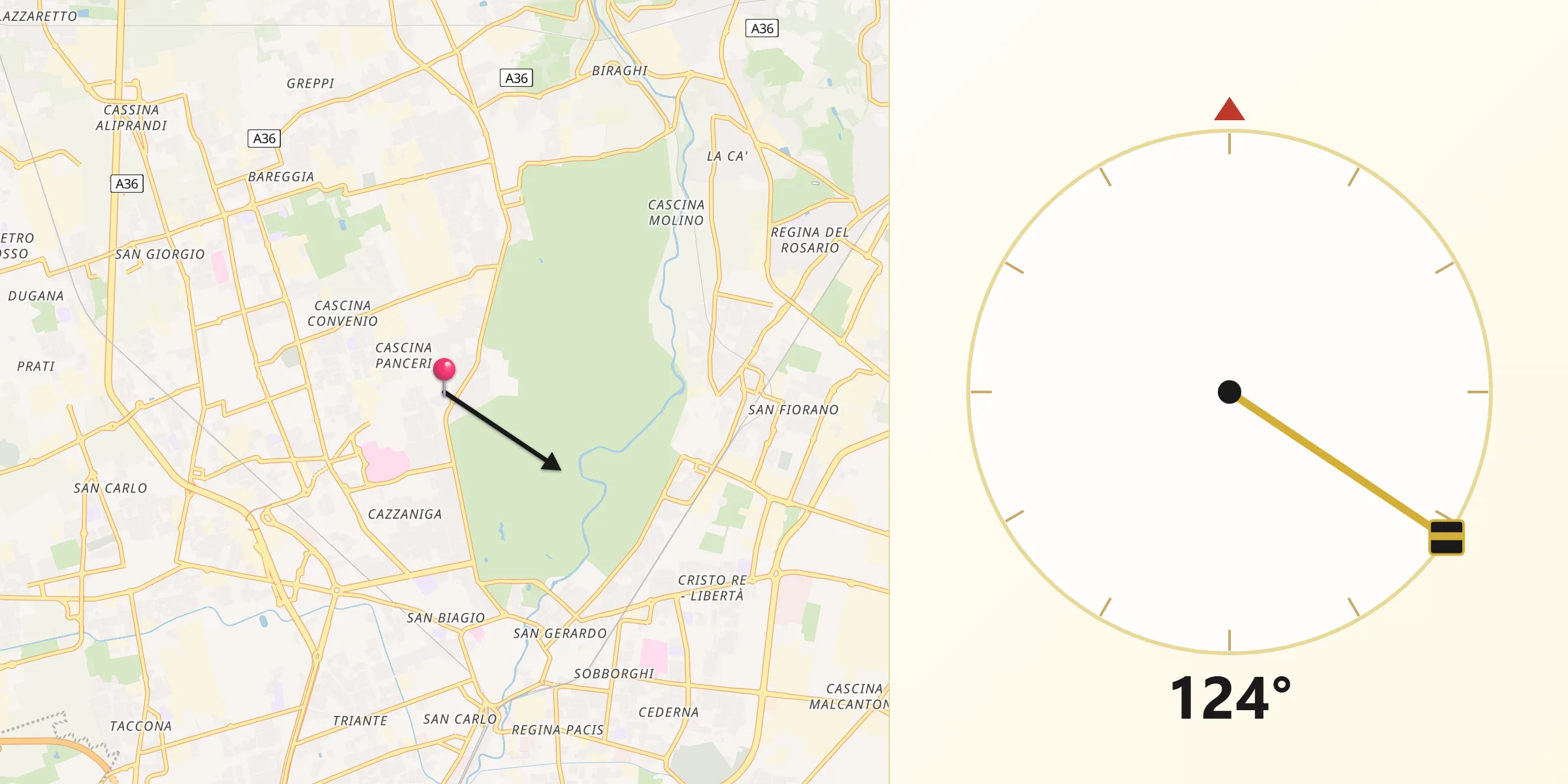 Direzione della Qibla da Vedano al Lambro