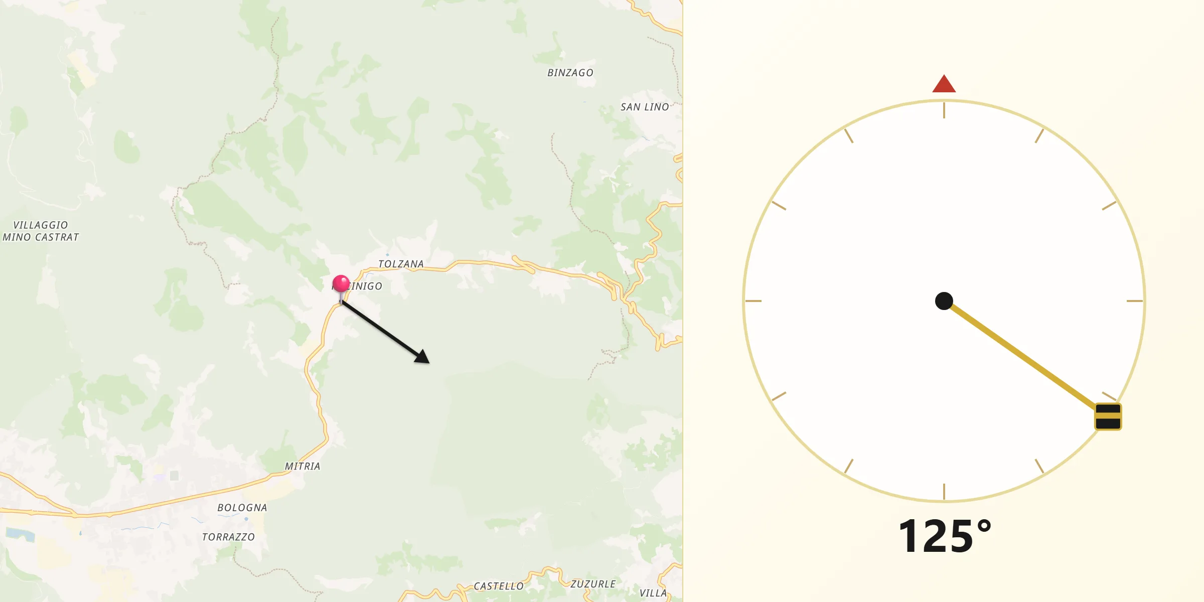 Direzione della Qibla da Caino
