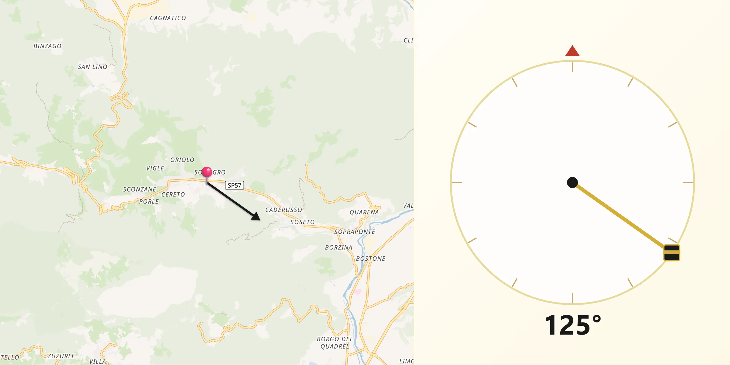 Direzione della Qibla da Vallio Terme