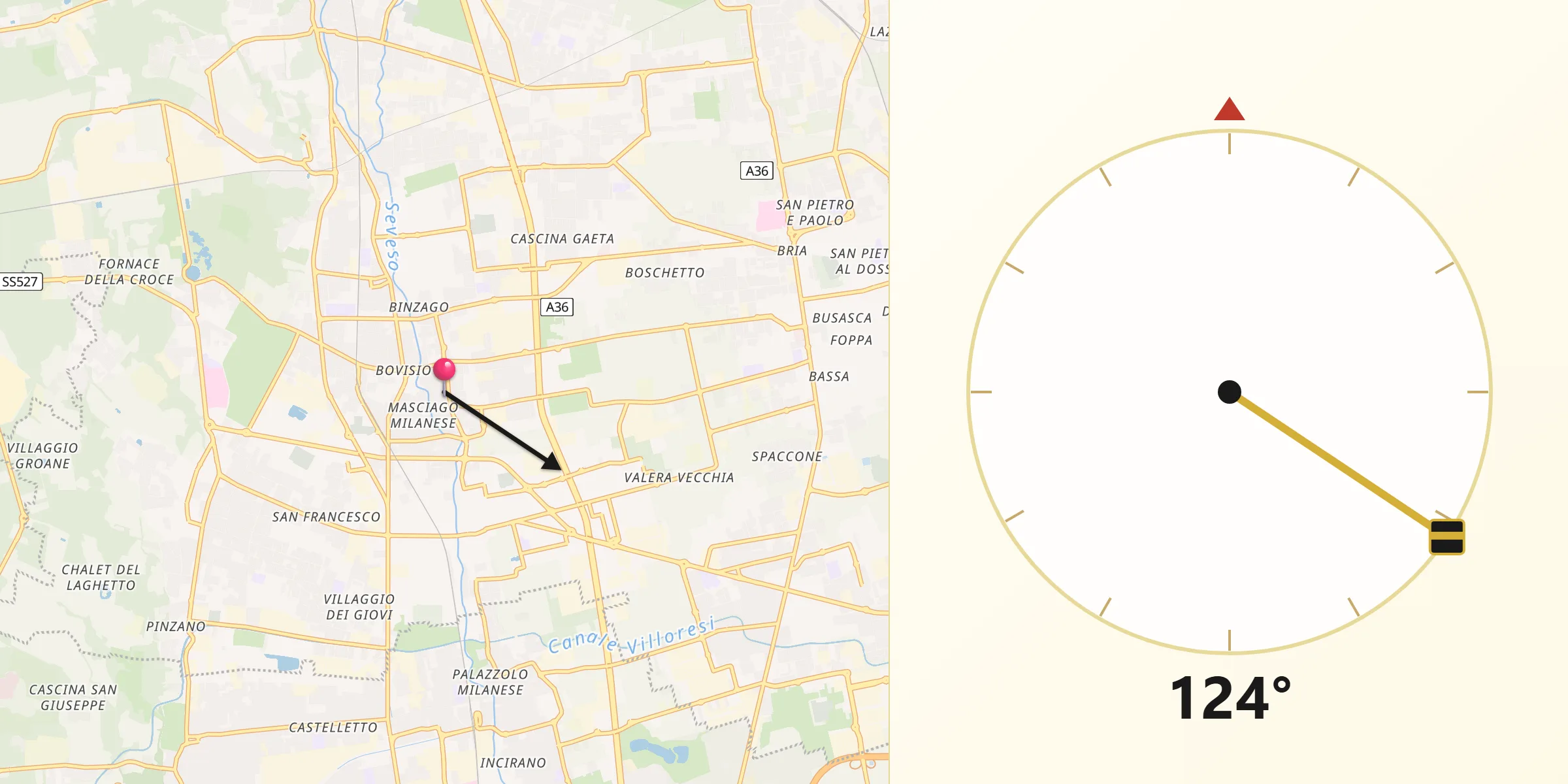 Direzione della Qibla da Bovisio-Masciago