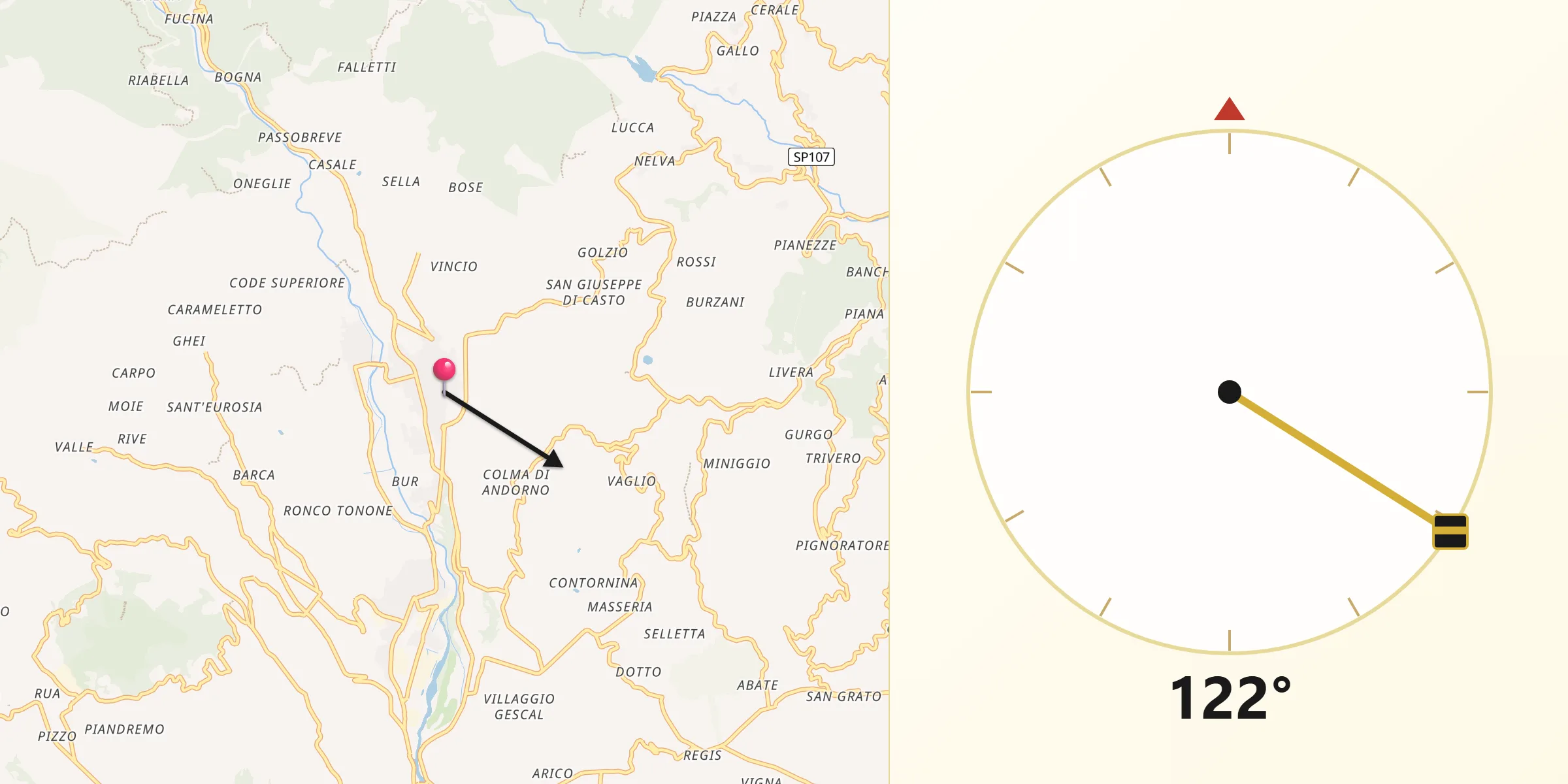 Direzione della Qibla da Andorno Cacciorna