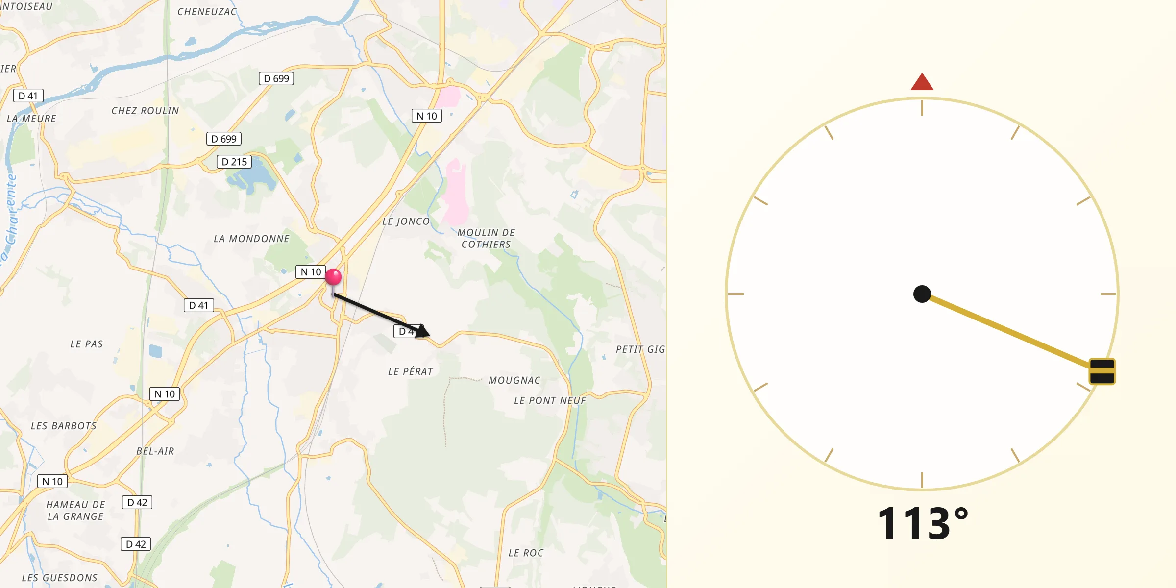 Direction vers la Qibla depuis La Couronne