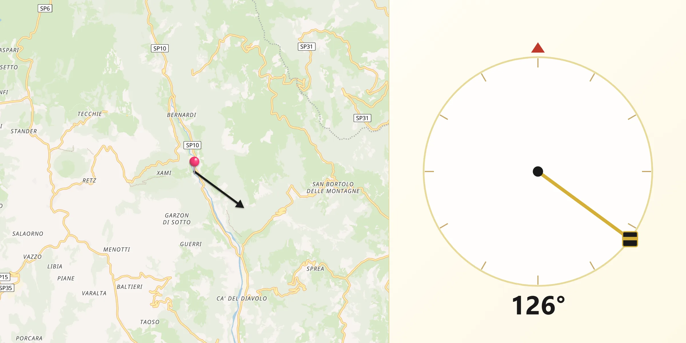 Direzione della Qibla da Selva di Progno