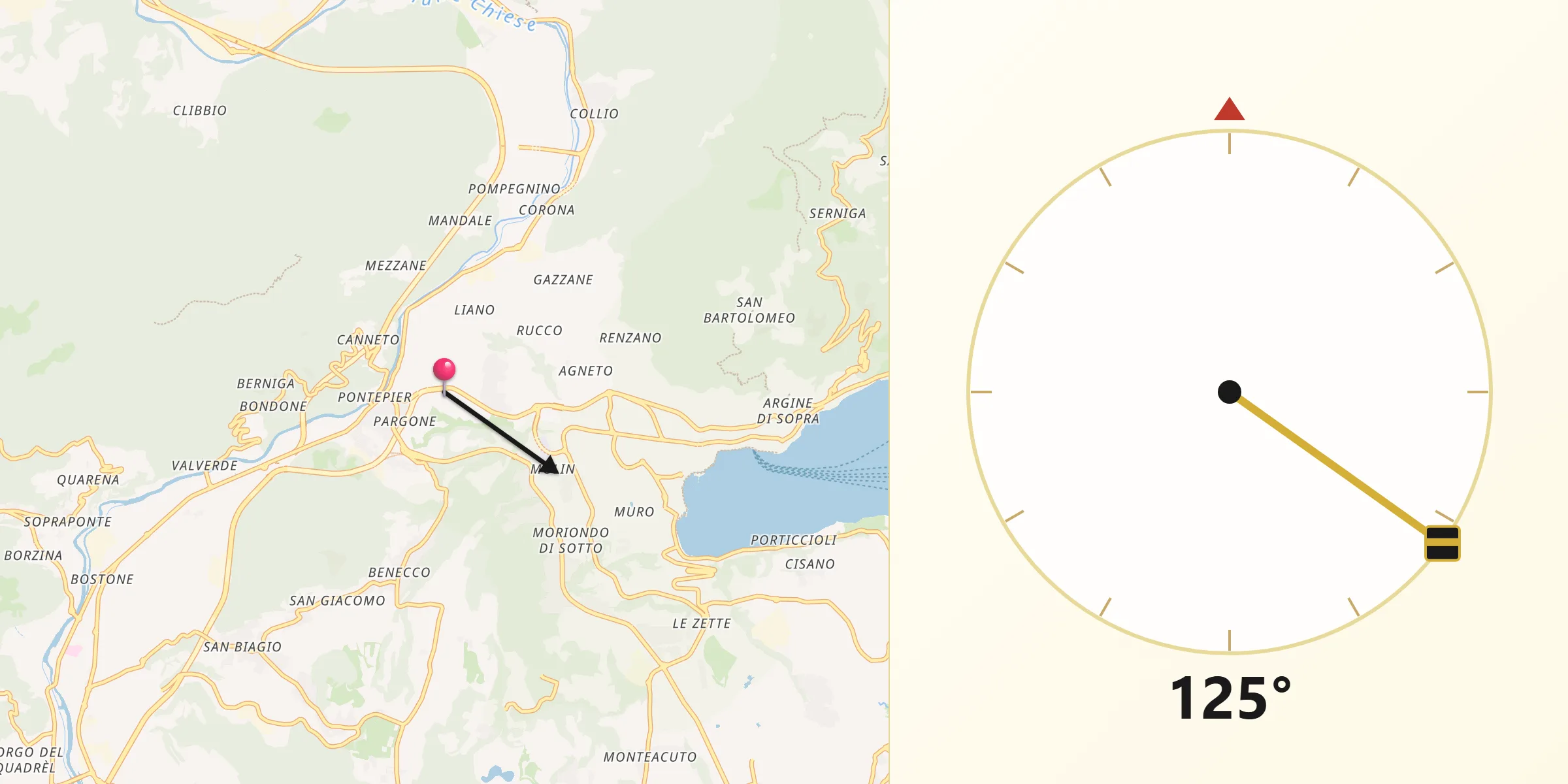 Direzione della Qibla da Roè Volciano
