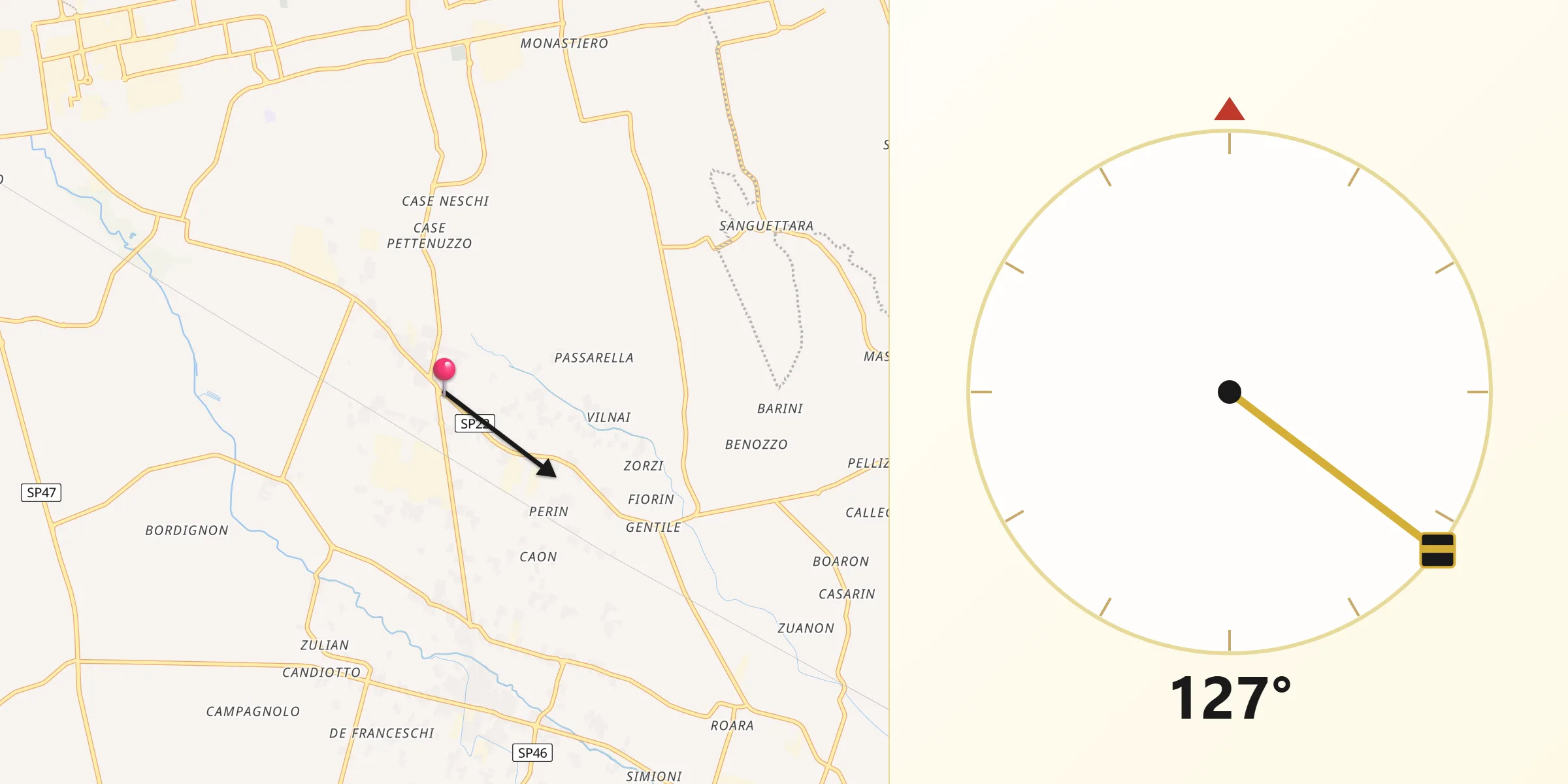 Direzione della Qibla da Abbazia Pisani