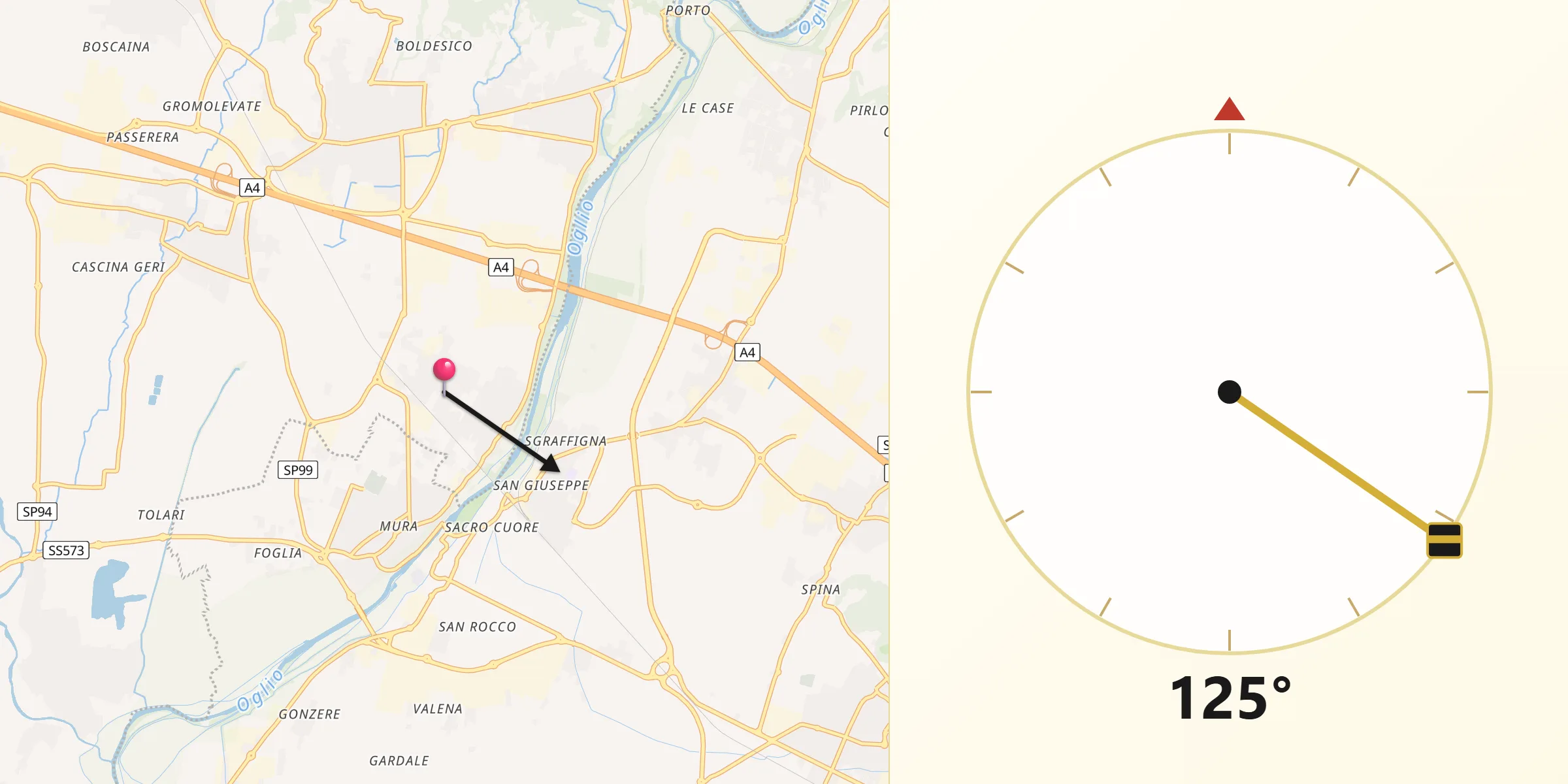 Direzione della Qibla da Castelli Calepio