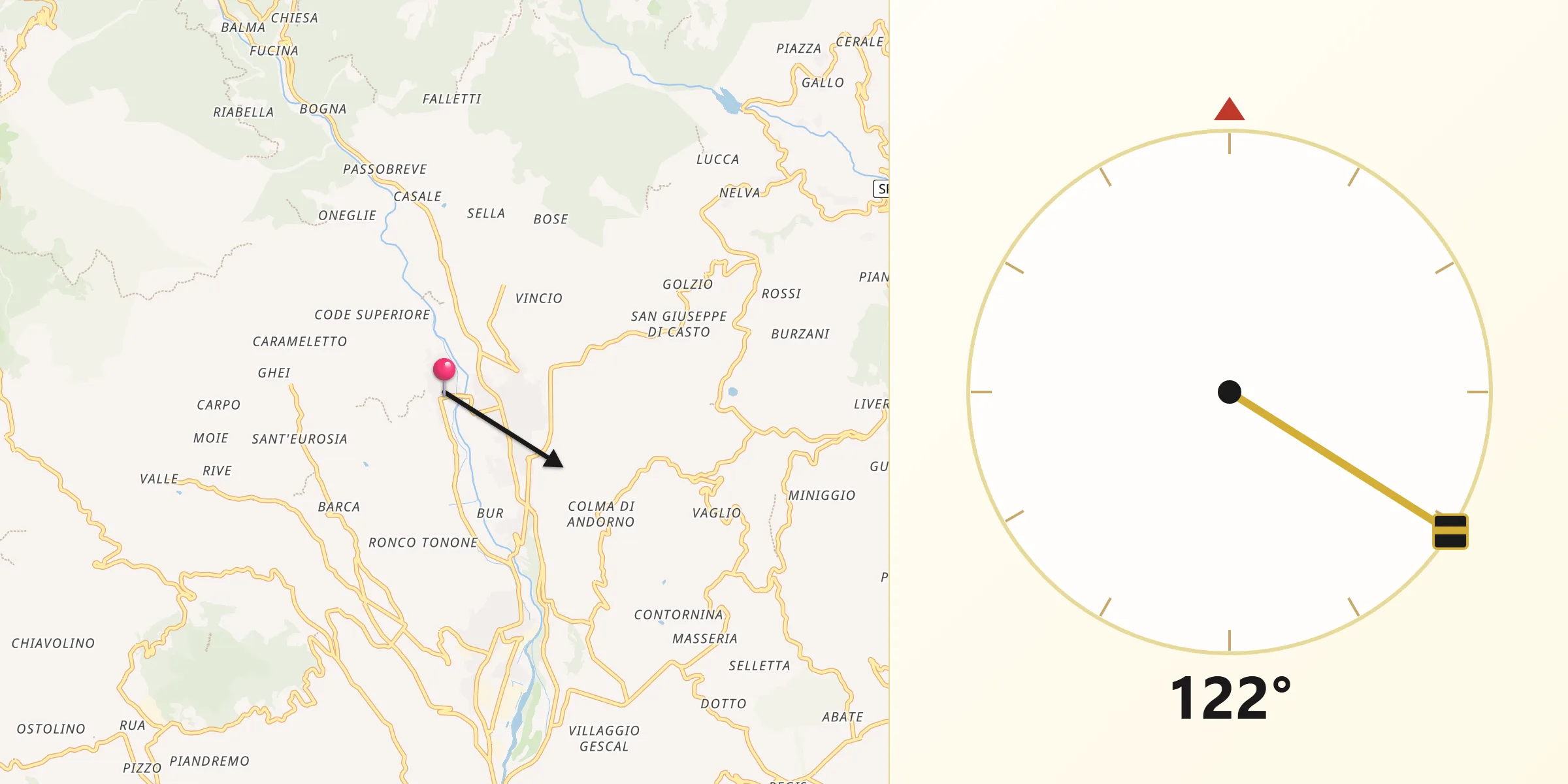 Direzione della Qibla da Miagliano