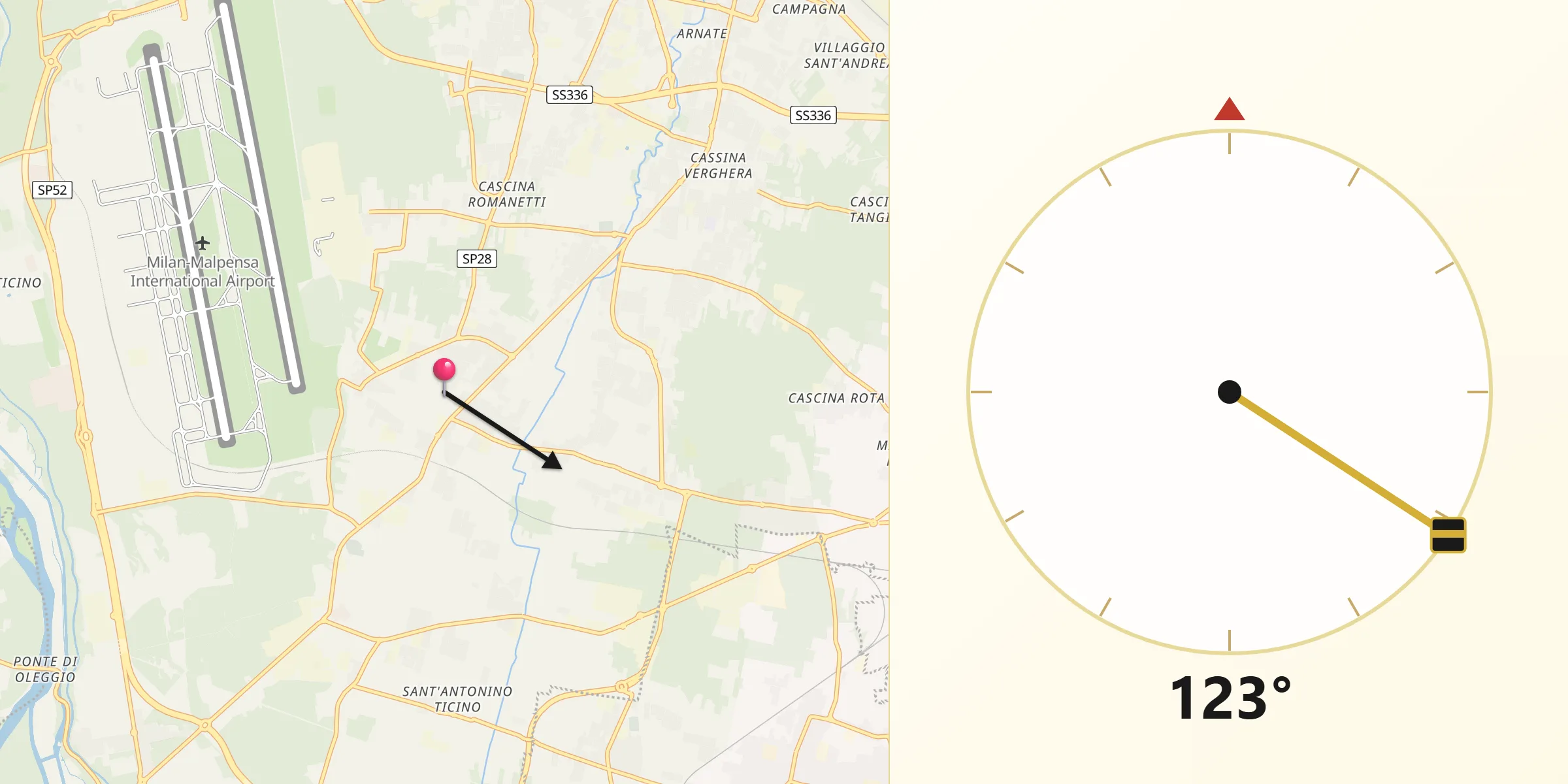 Direzione della Qibla da Ferno
