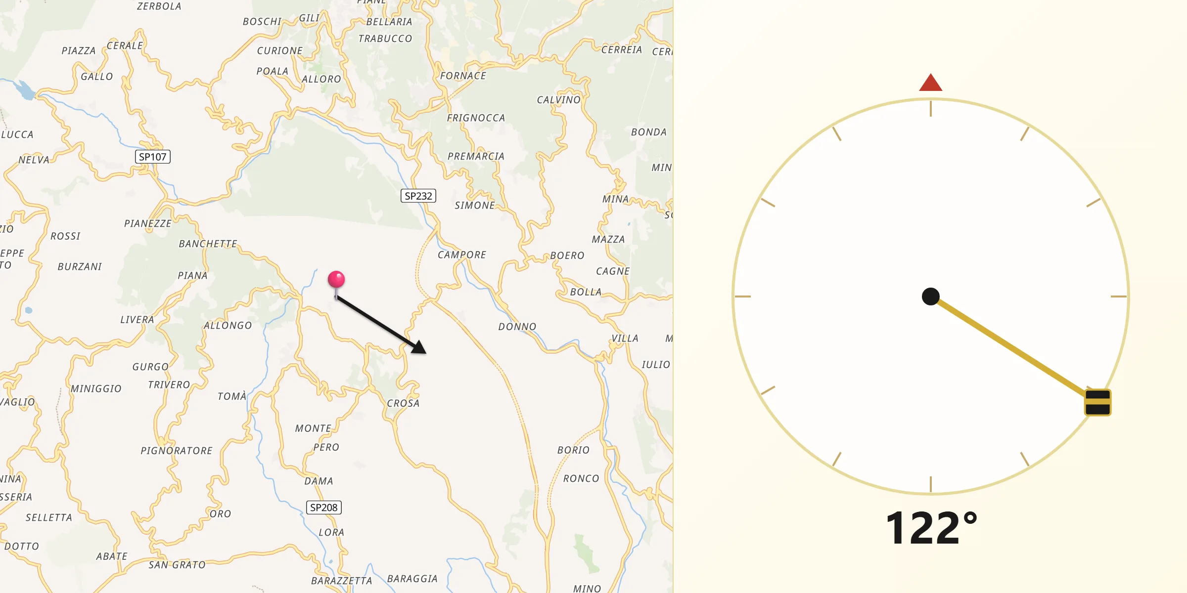Direzione della Qibla da Bioglio-Portula-Andrè