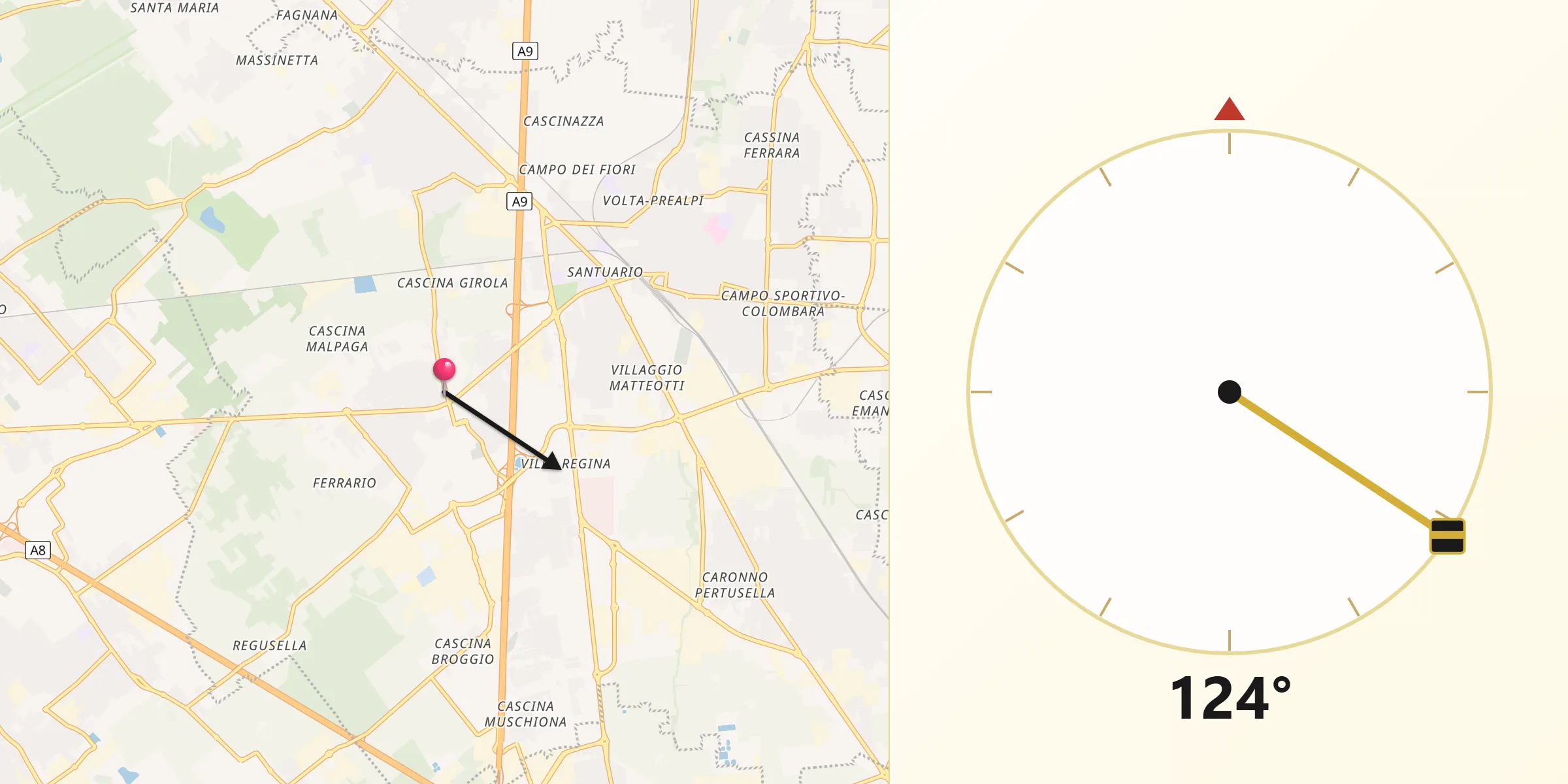 Direzione della Qibla da Uboldo