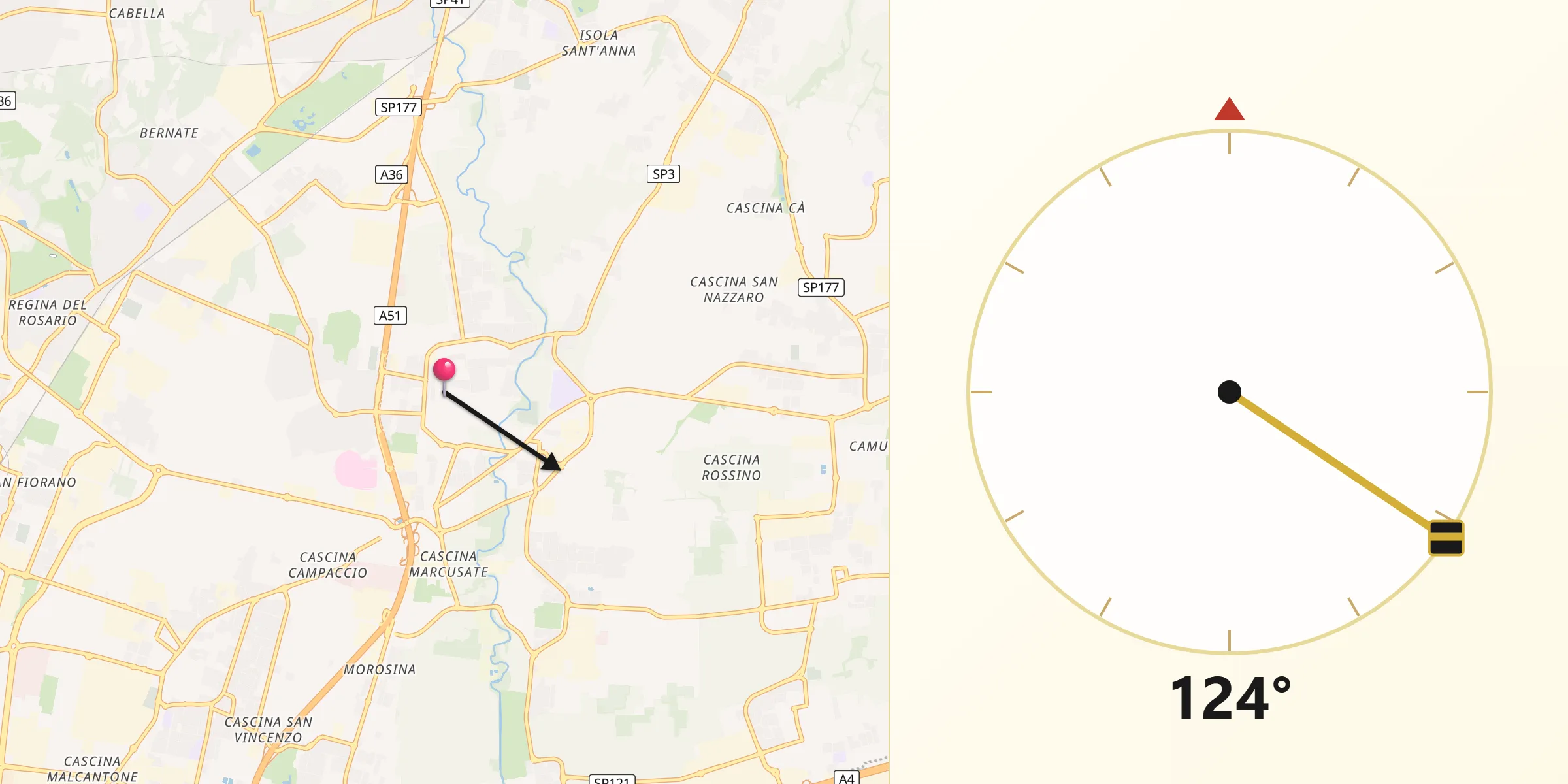 Direzione della Qibla da Vimercate