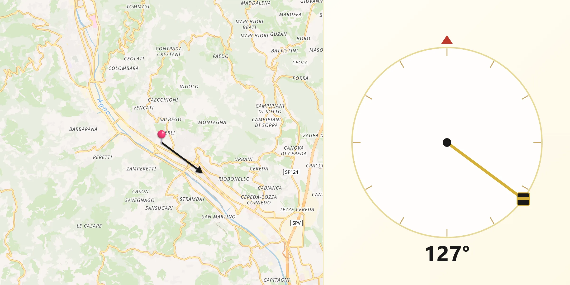 Direzione della Qibla da Cornedo Vicentino