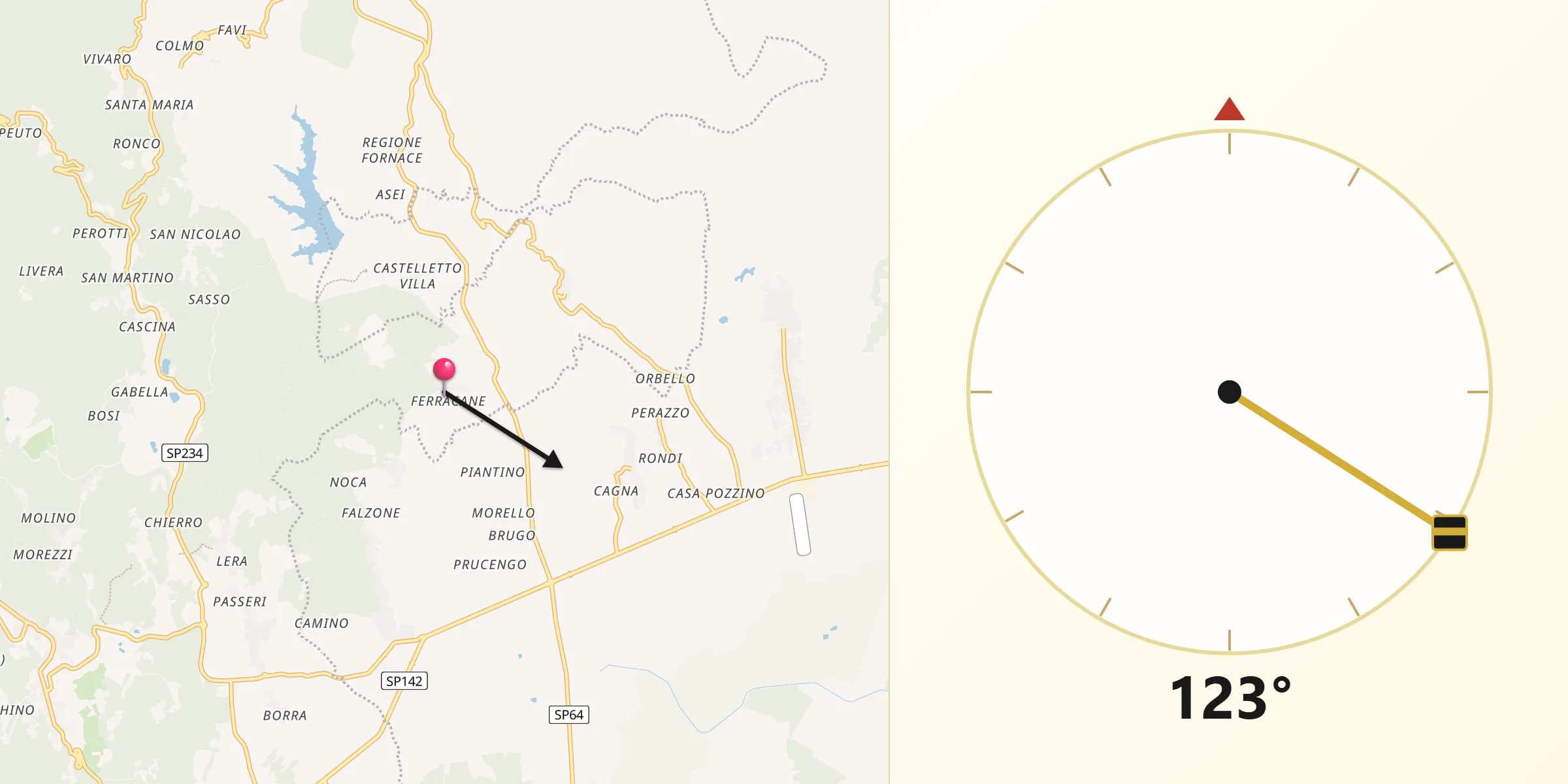 Direzione della Qibla da Villa del Bosco