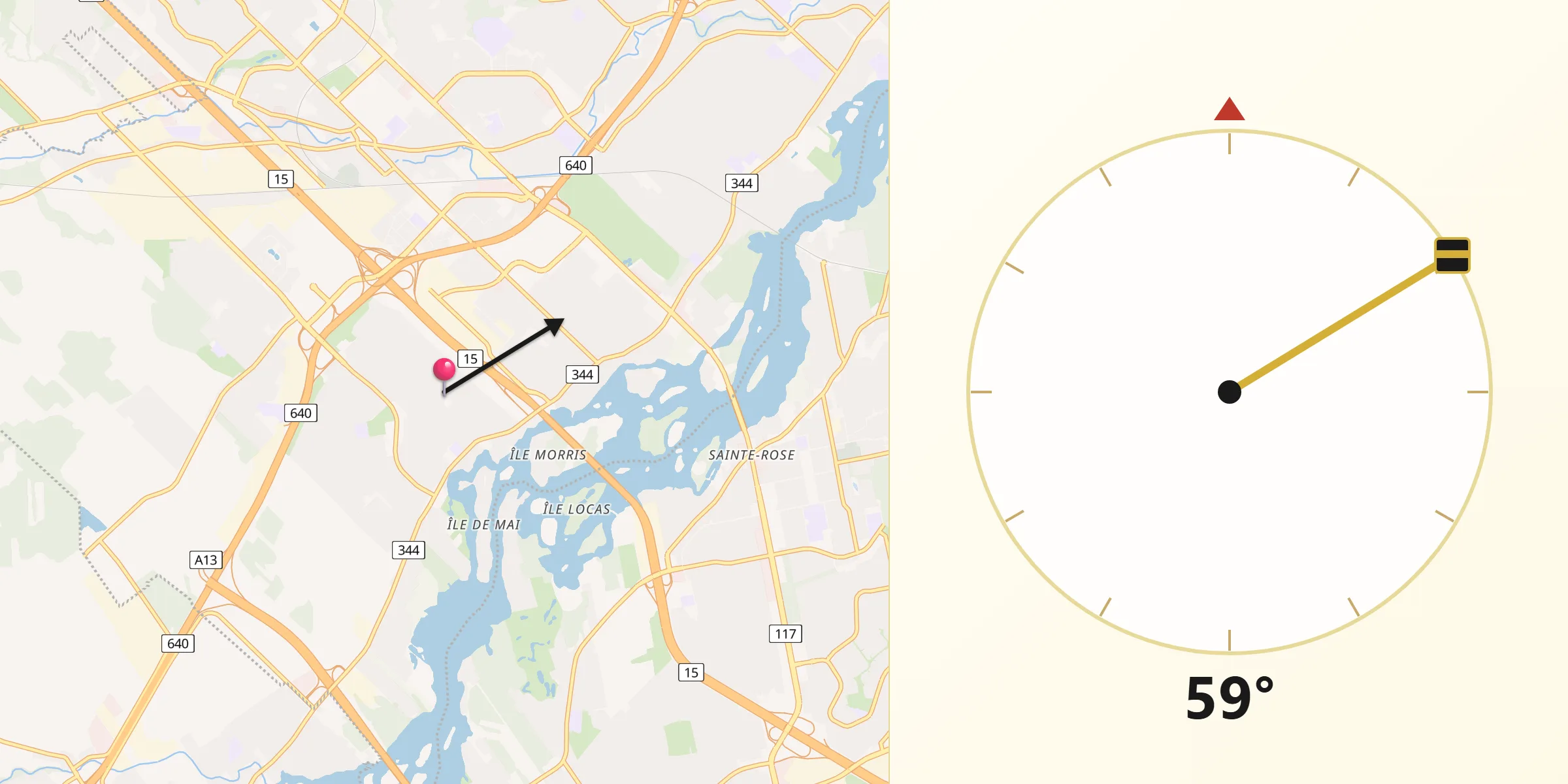 Qibla Direction from Boisbriand