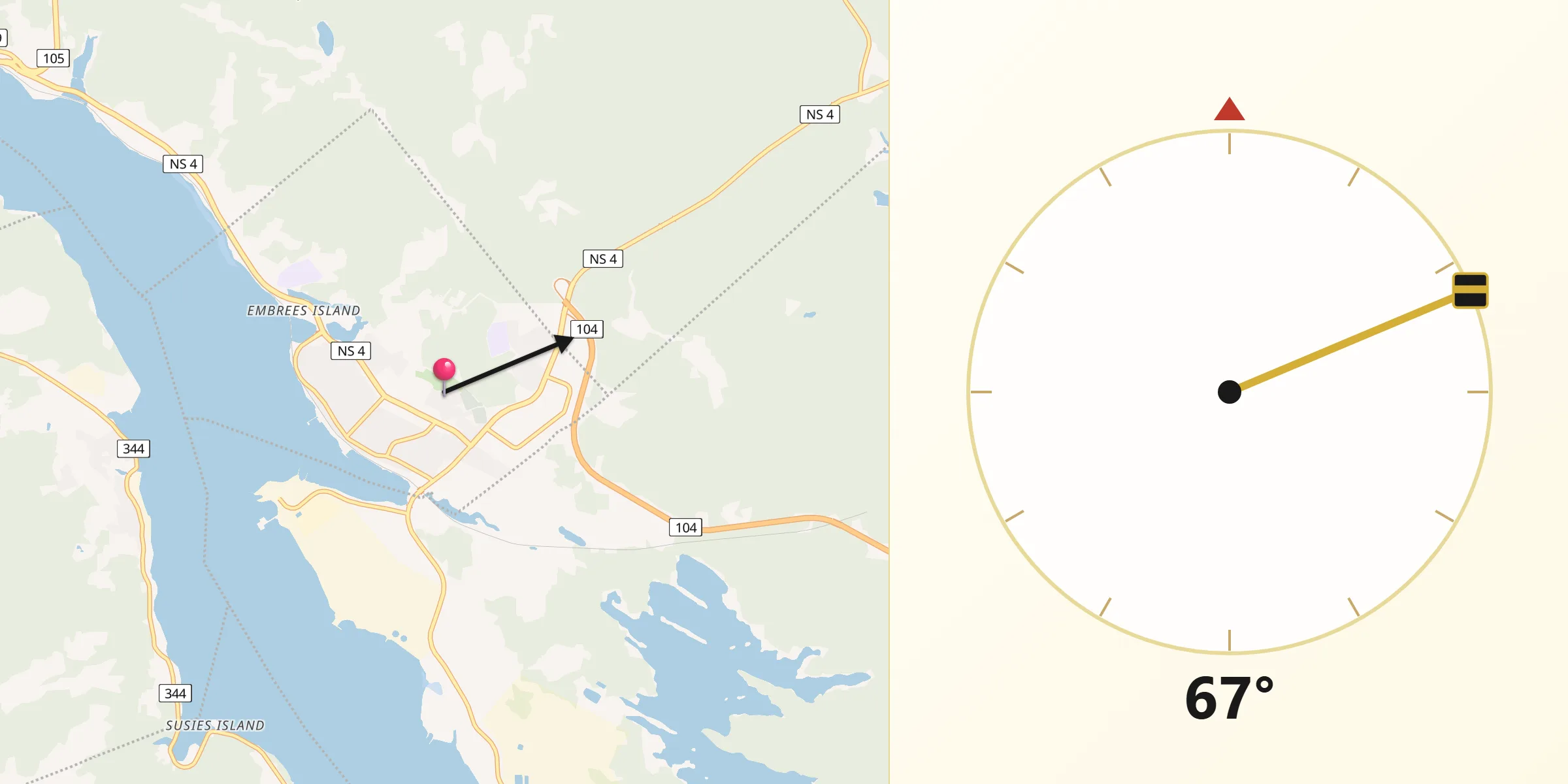 Qibla Direction from Port Hawkesbury