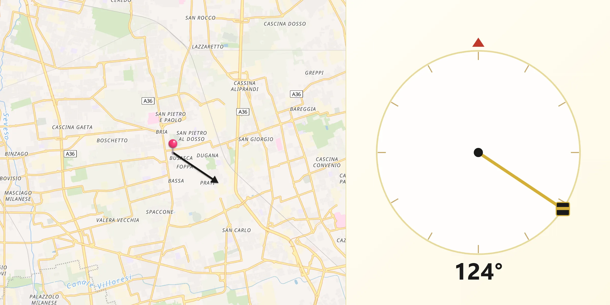 Direzione della Qibla da Desio