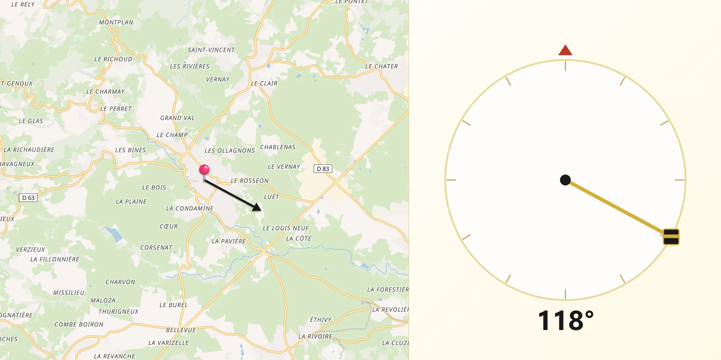 Direction vers la Qibla depuis Mornant