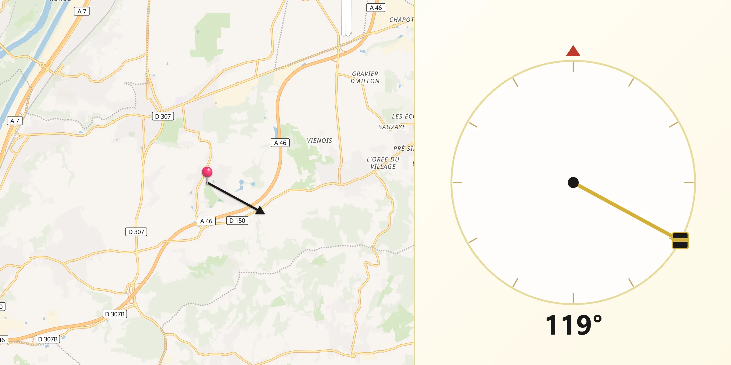 Direction vers la Qibla depuis Simandres