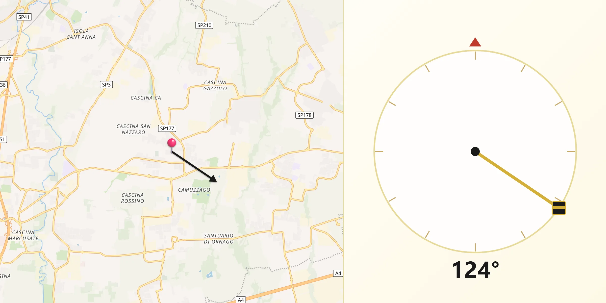 Direzione della Qibla da Bellusco