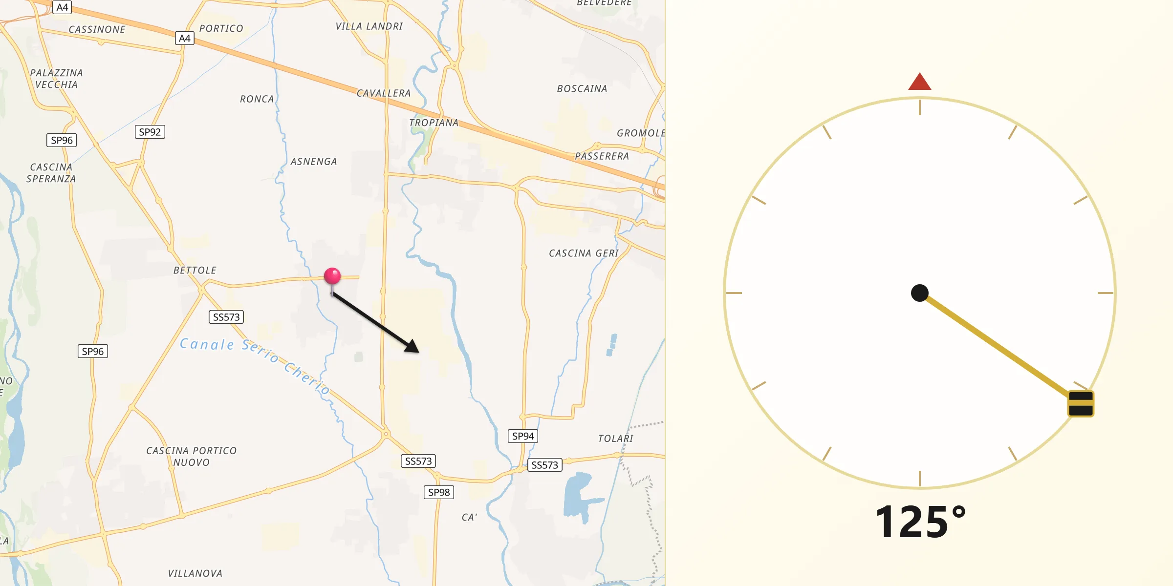 Direzione della Qibla da Calcinate