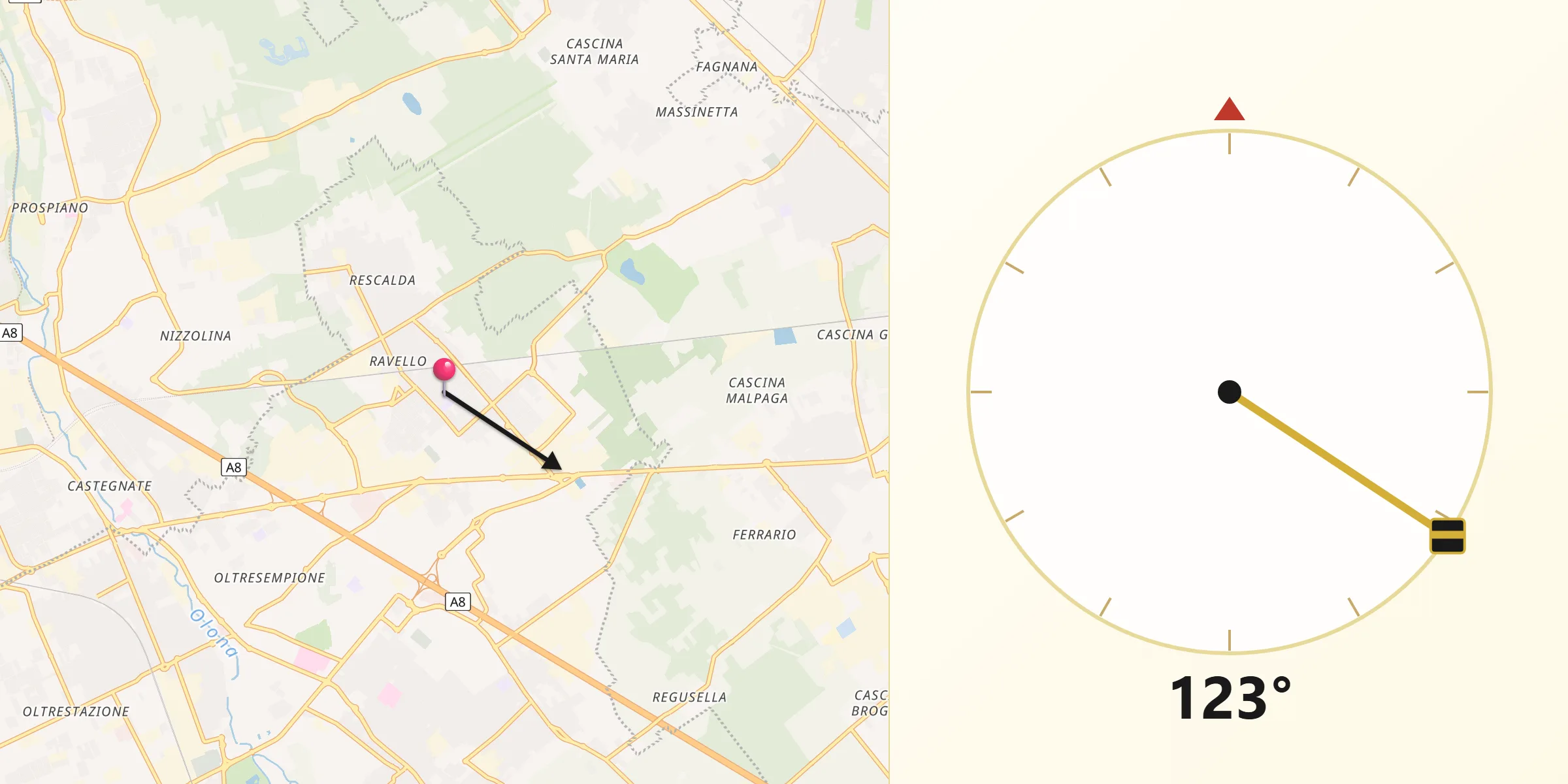 Direzione della Qibla da Rescaldina