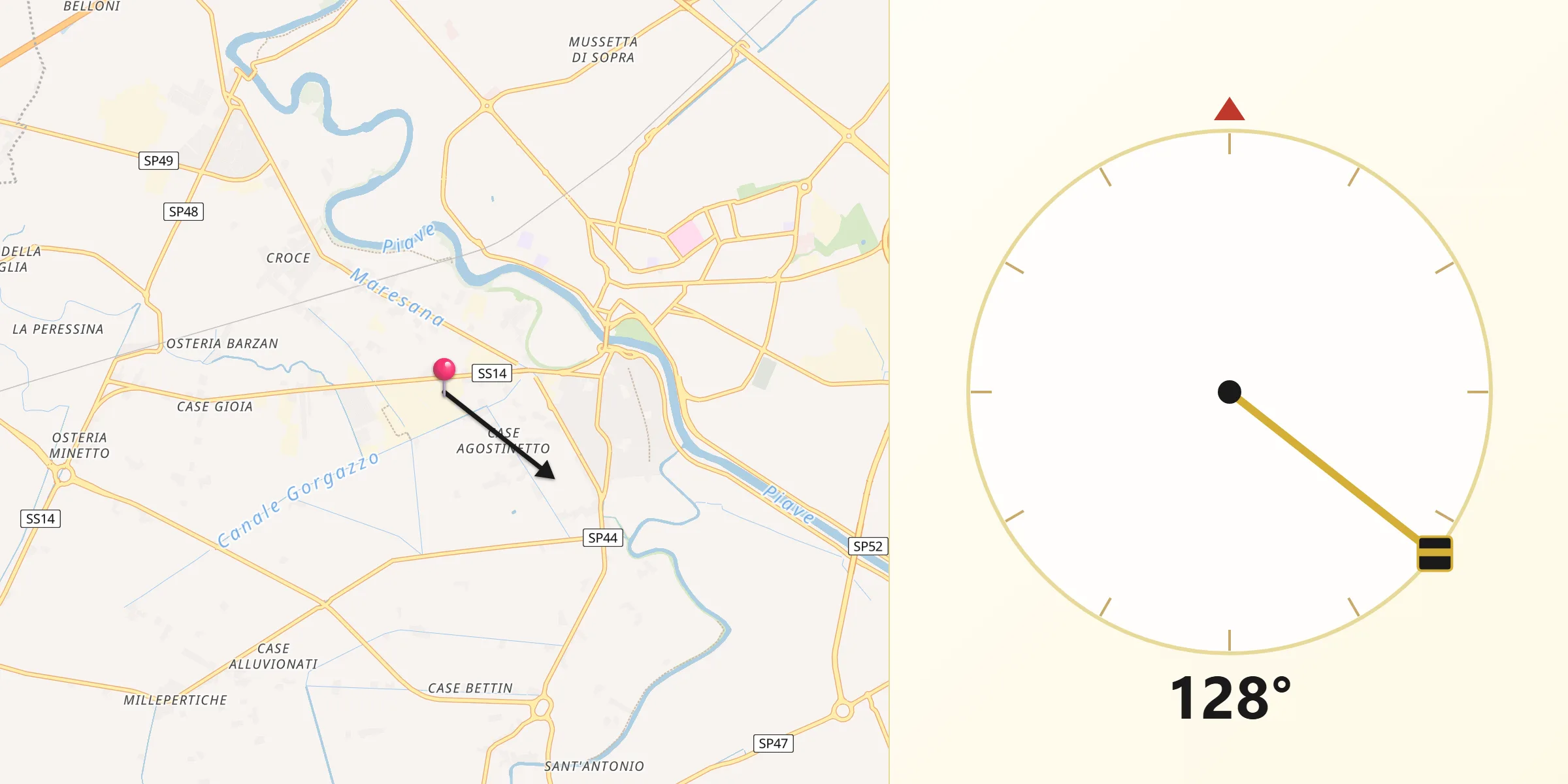 Direzione della Qibla da Musile di Piave