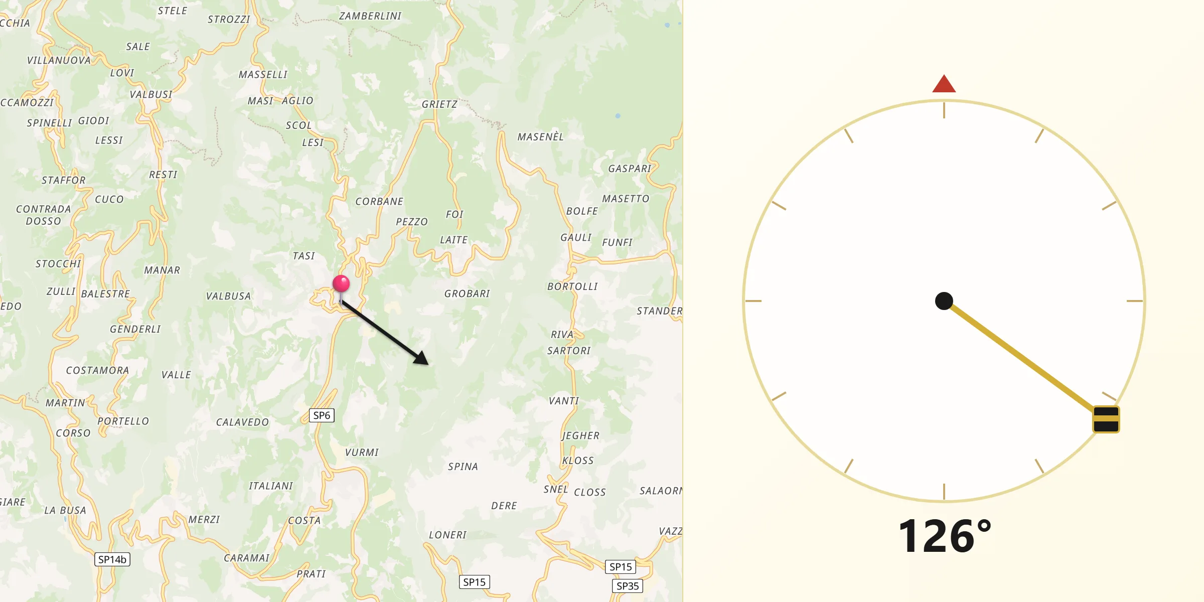 Direzione della Qibla da Bosco Chiesanuova